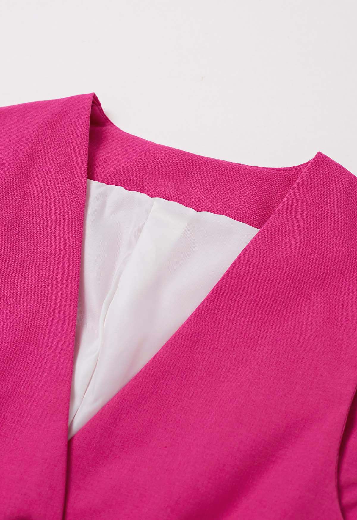 V-Neck Buttoned Down Linen-Blend Vest in Hot Pink