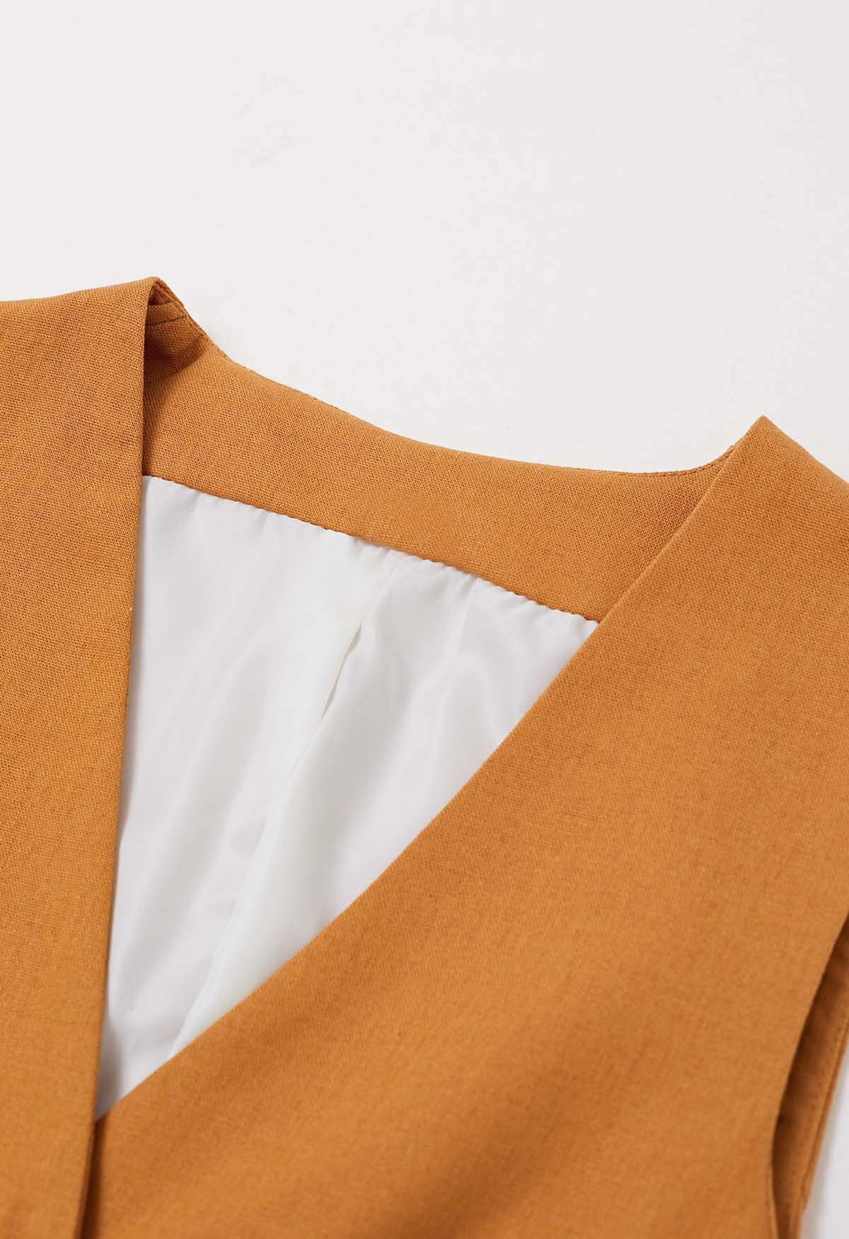 V-Neck Buttoned Down Linen-Blend Vest in Pumpkin