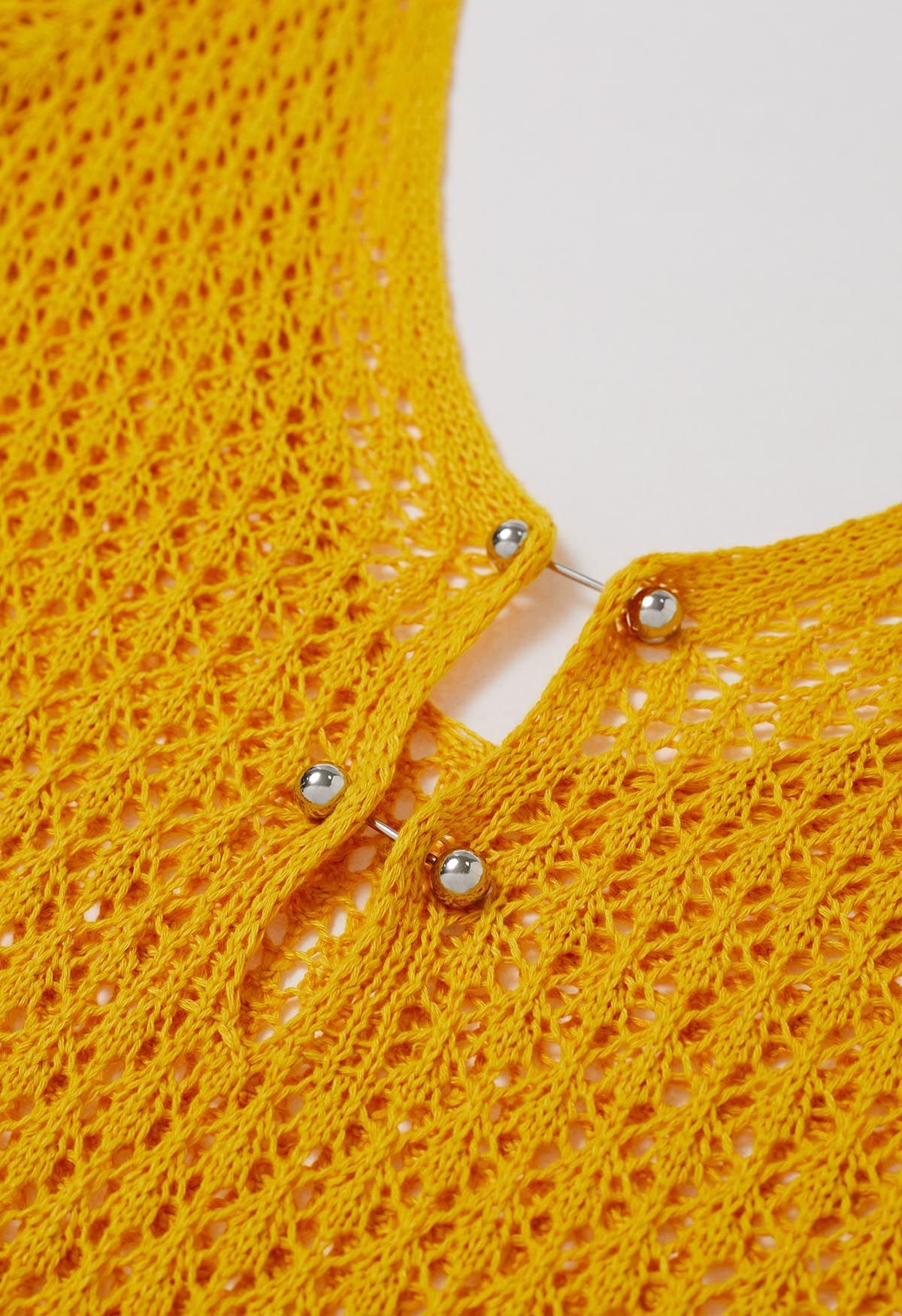 Open Back Bead Decor Crochet Cover-Up in Yellow