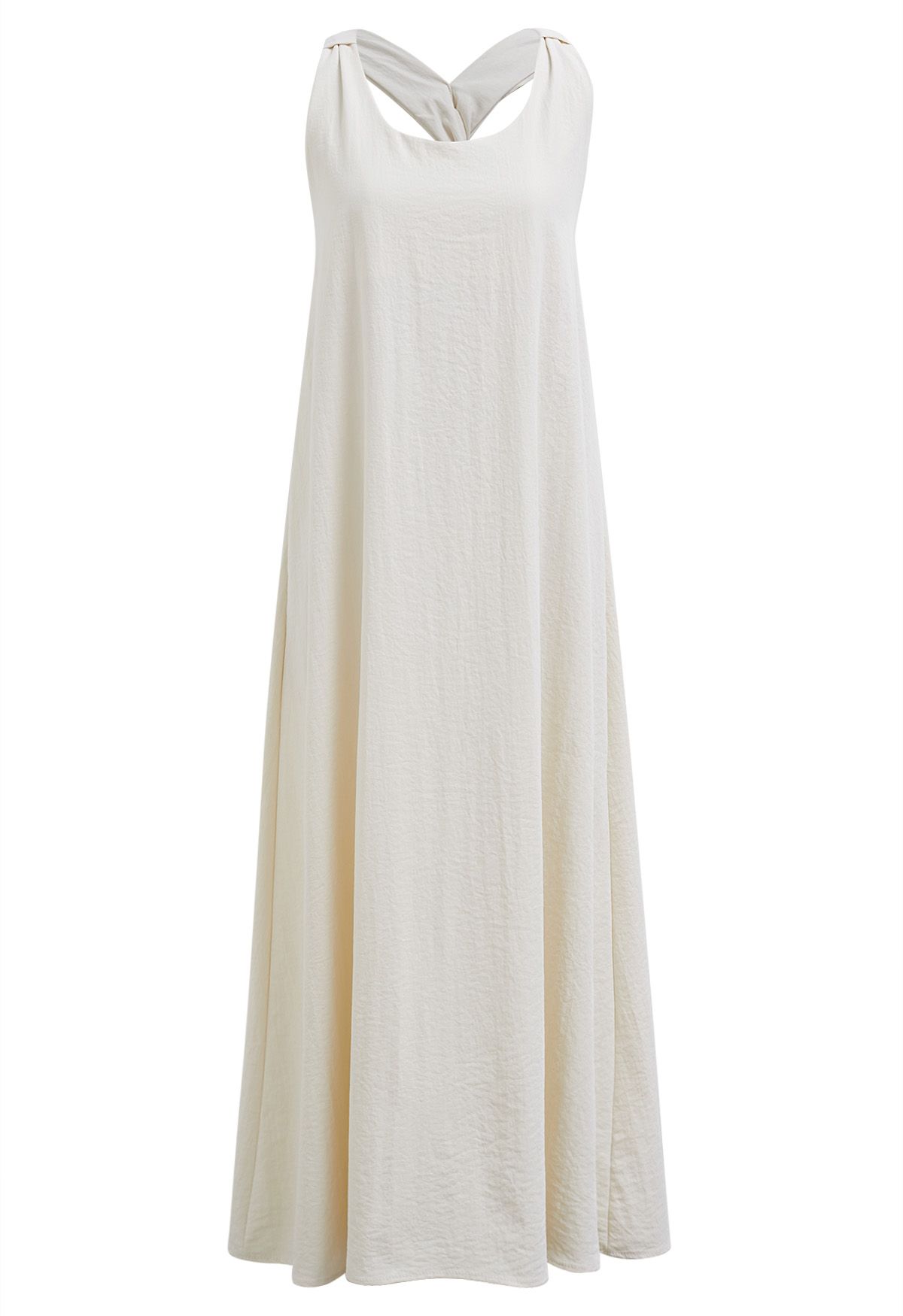 Solid Twist Open Back Halter Maxi Dress in Cream