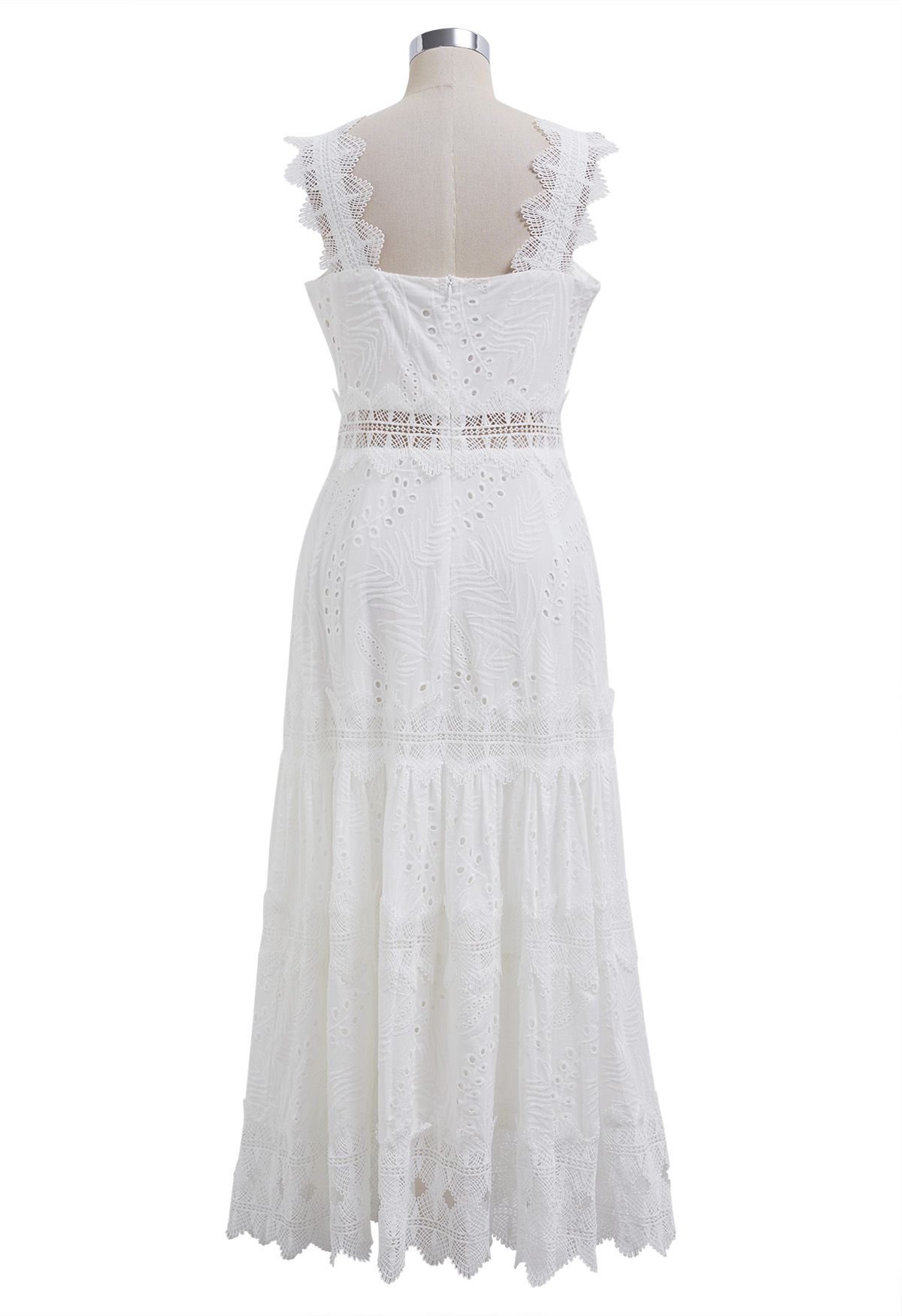 Leaves Eyelet Embroidered Lace Trim Cami Dress in White