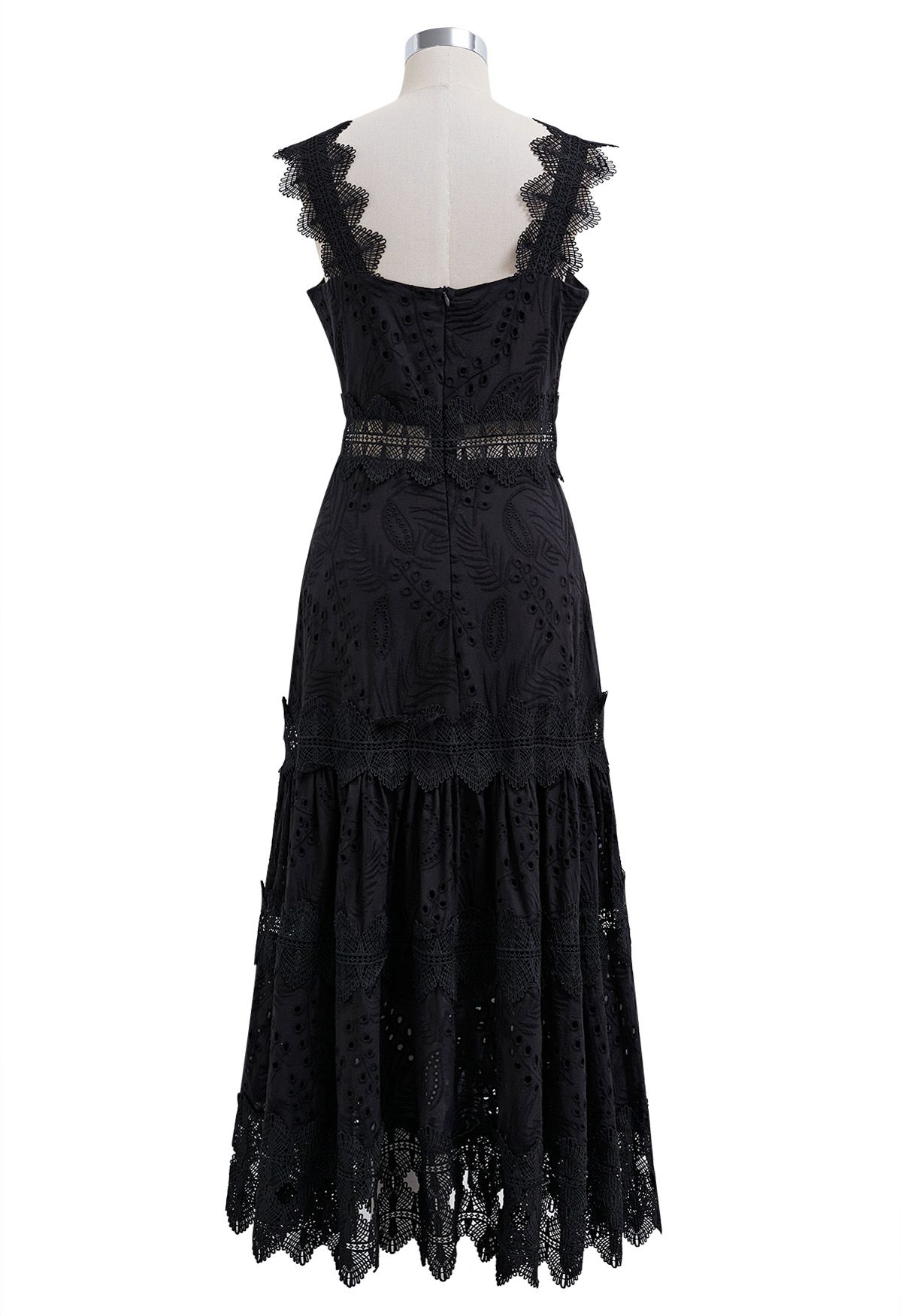 Leaves Eyelet Embroidered Lace Trim Cami Dress in Black