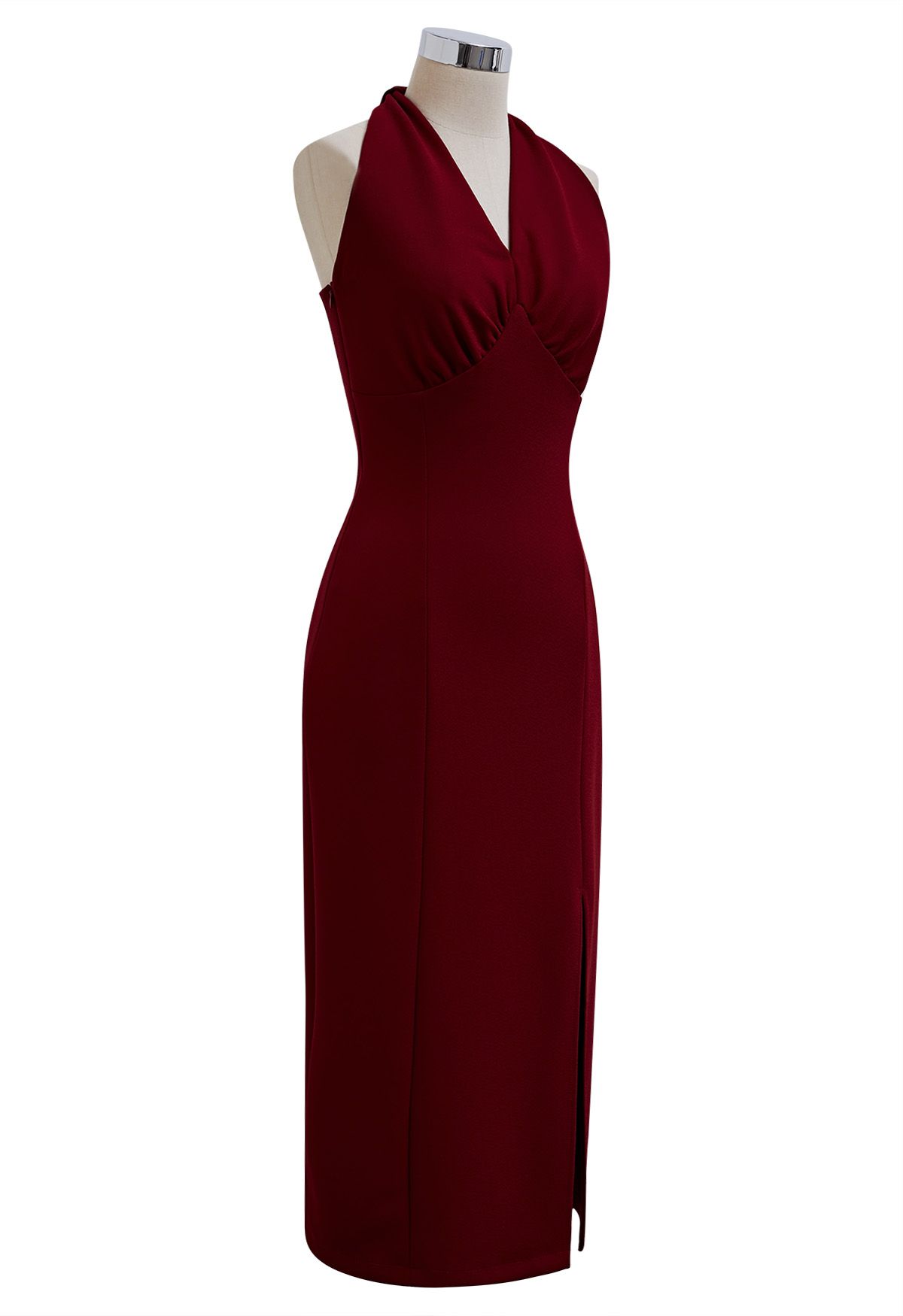 Modern Muse Halter Neck Slit Sheath Dress in Red