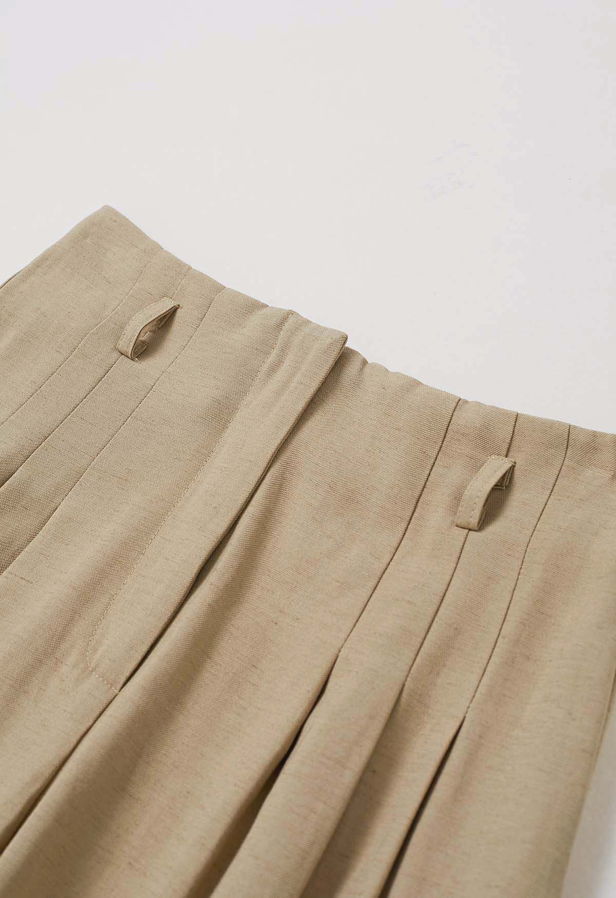 Old-Fashioned Belt Linen-Blend Palazzo Pants in Camel