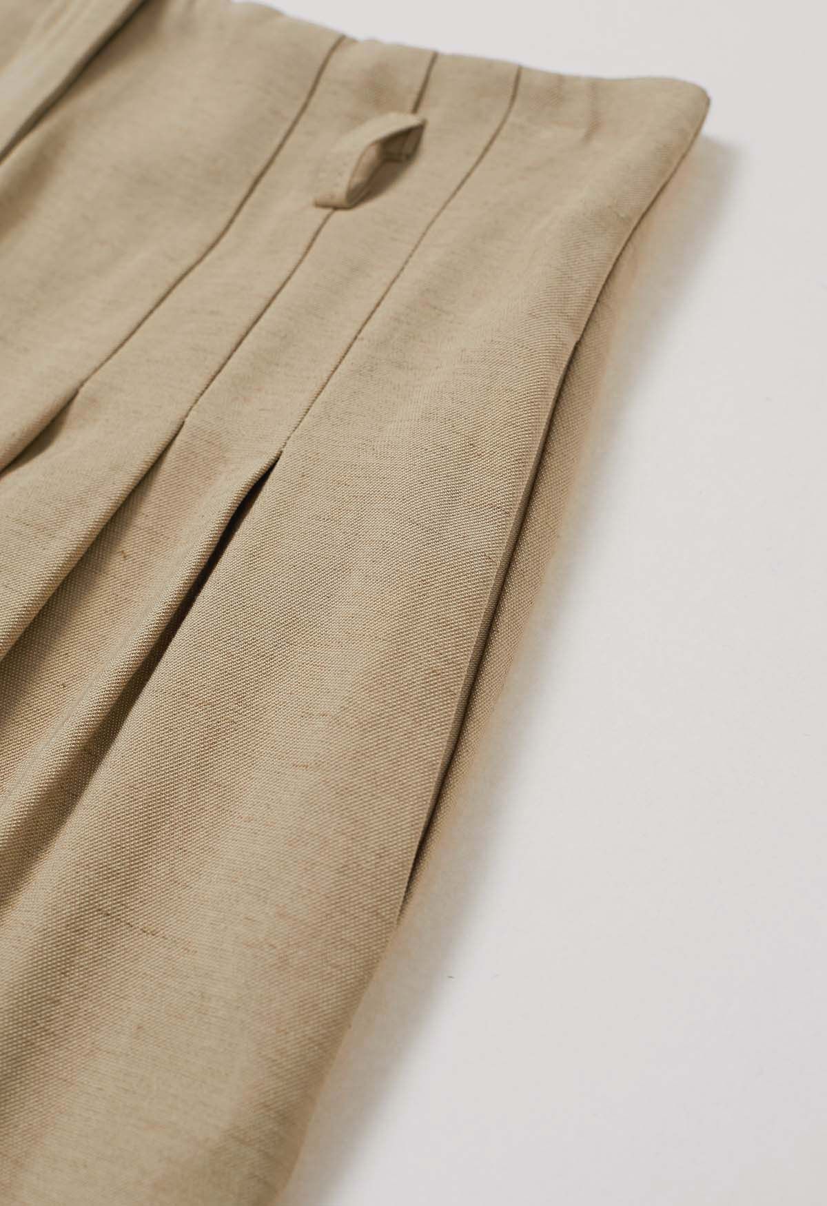 Old-Fashioned Belt Linen-Blend Palazzo Pants in Camel