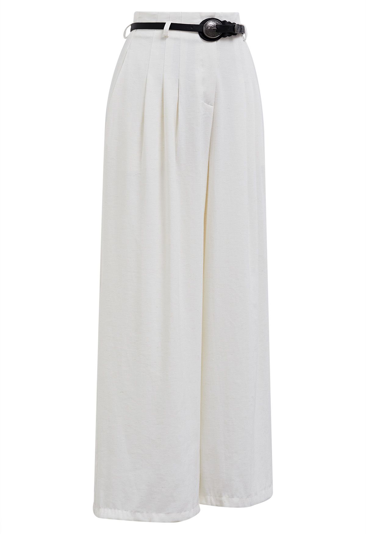 Old-Fashioned Belt Linen-Blend Palazzo Pants in White