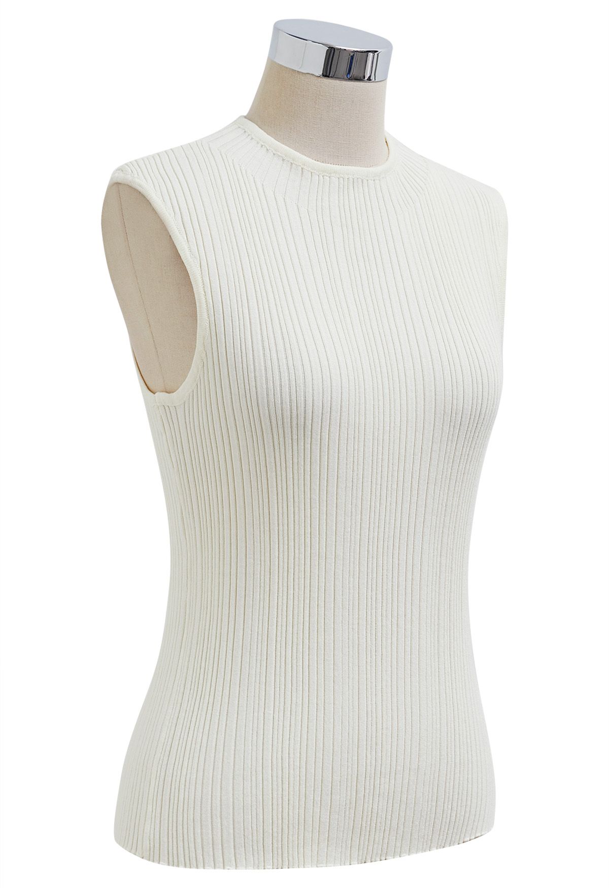 Minimalist Ribbed Texture Sleeveless Knit Top in Cream