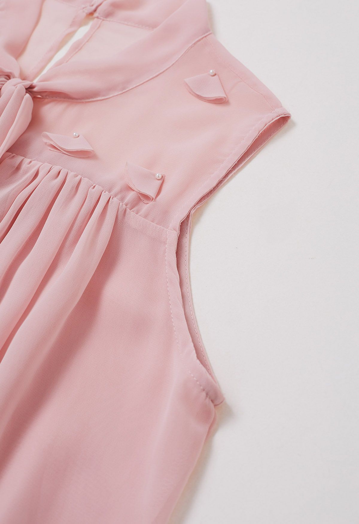 Pearly Petal Bowknot Chiffon Sleeveless Top in Pink