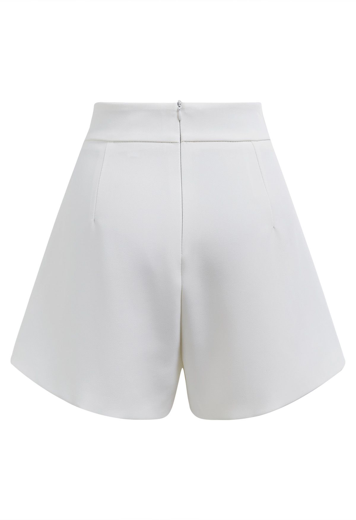 High Waist Buttoned Flap Skorts in White