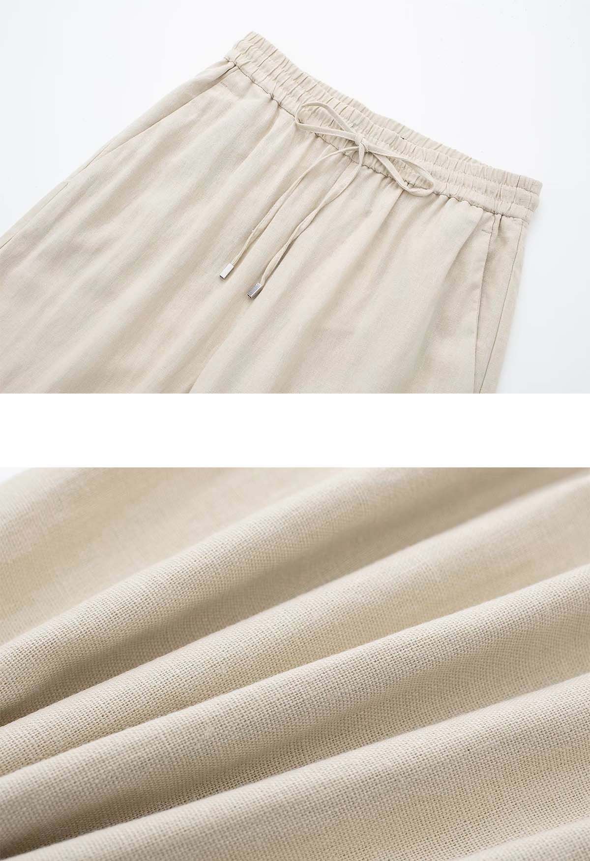 Breezy Cotton Straight-Leg Pants in Oatmeal