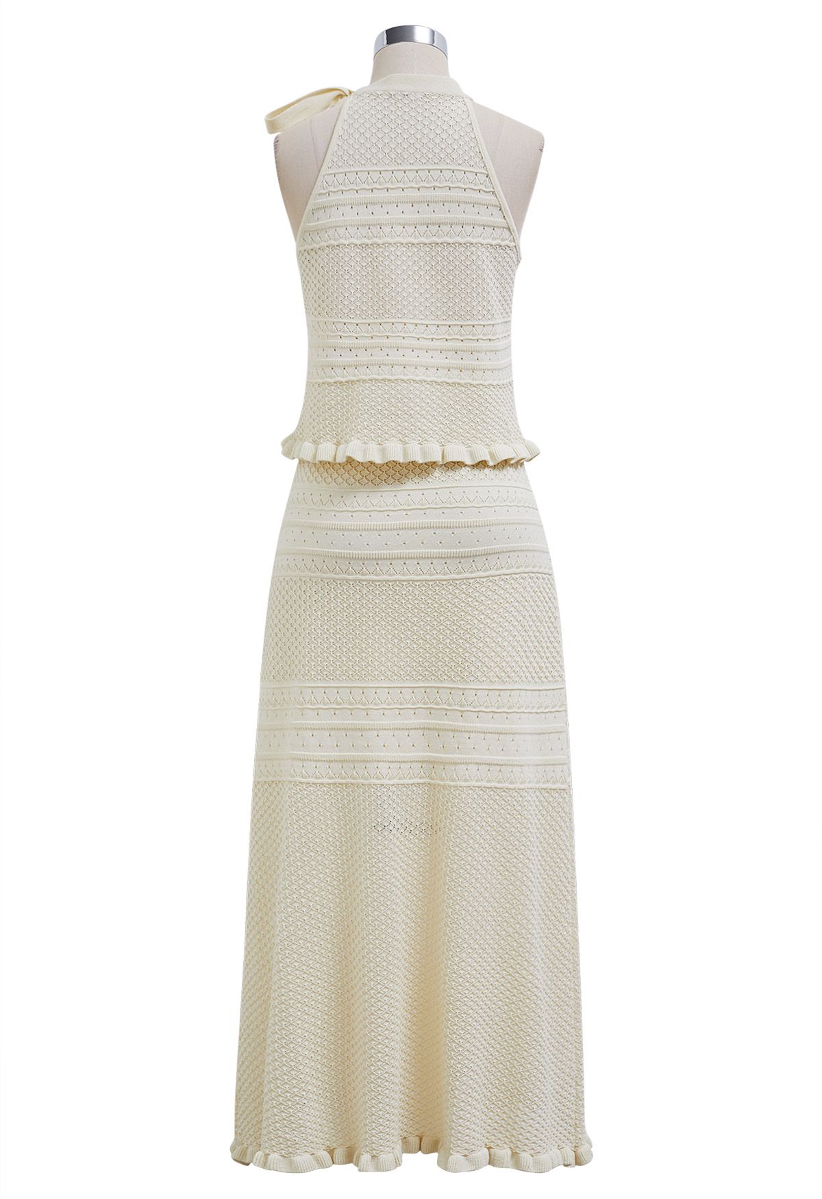 Full Crochet Halter Top and Maxi Skirt Set in Cream