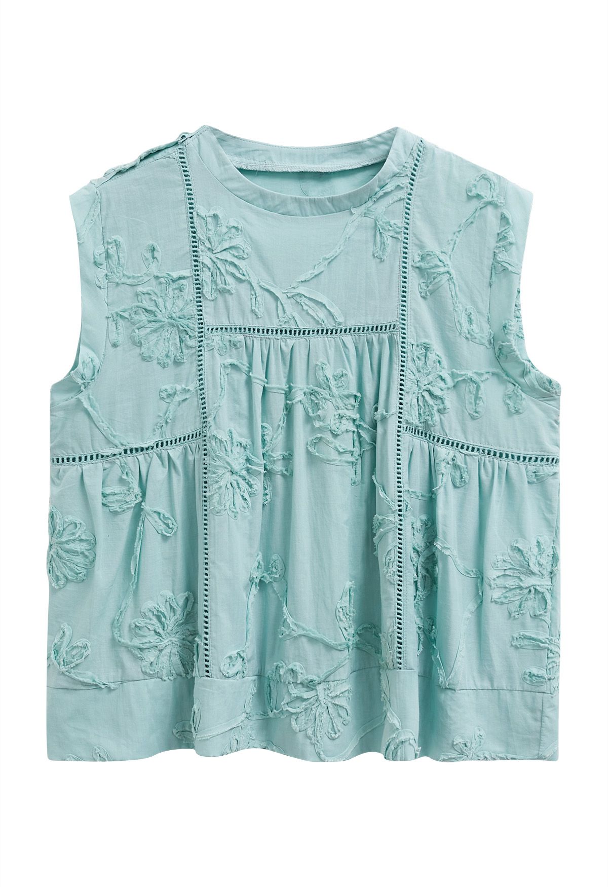 Raw Detail 3D Floral Sleeveless Dolly Top in Mint