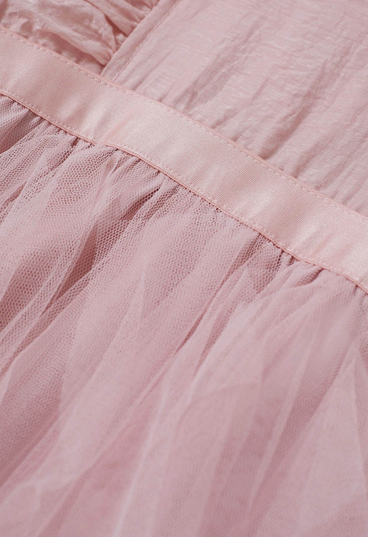 Twist Detail Mesh Tulle Cami Dress in Pink