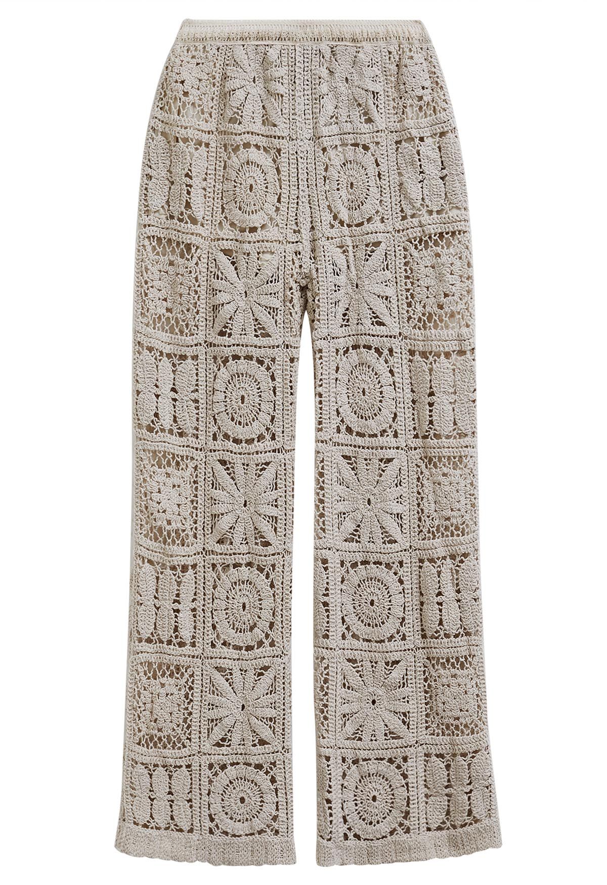 Flower Crochet Patchwork Straight Leg Pants