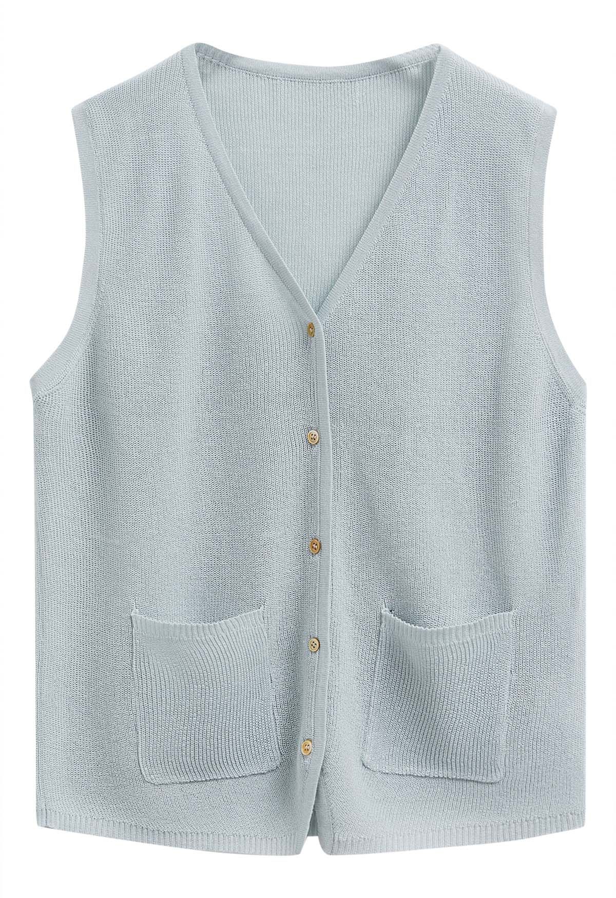 Button Down Patch Pocket Vest in Mint