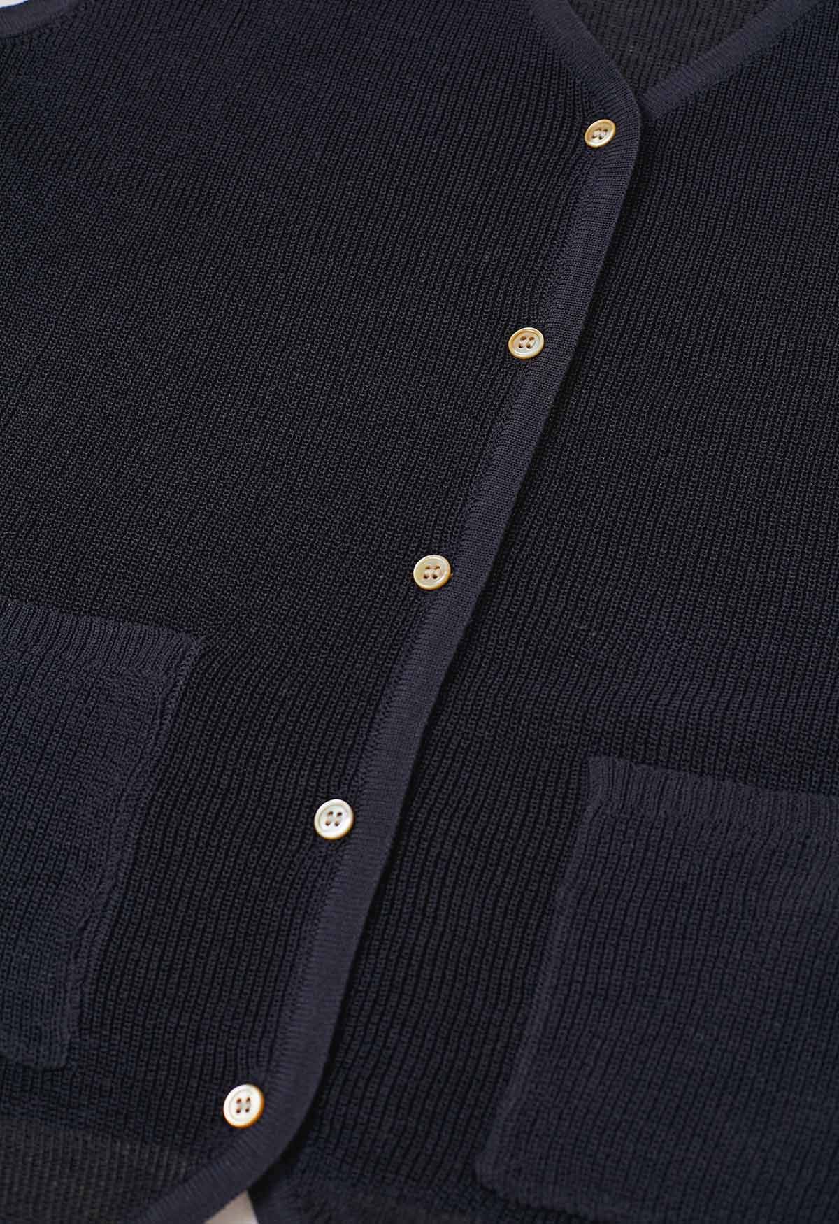 Button Down Patch Pocket Vest in Navy