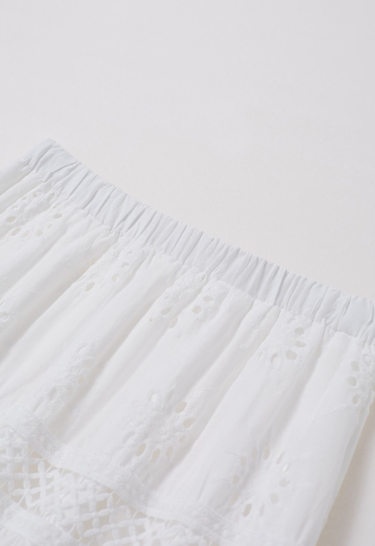 Floral Embroidered Eyelet Cotton Maxi Skirt in White