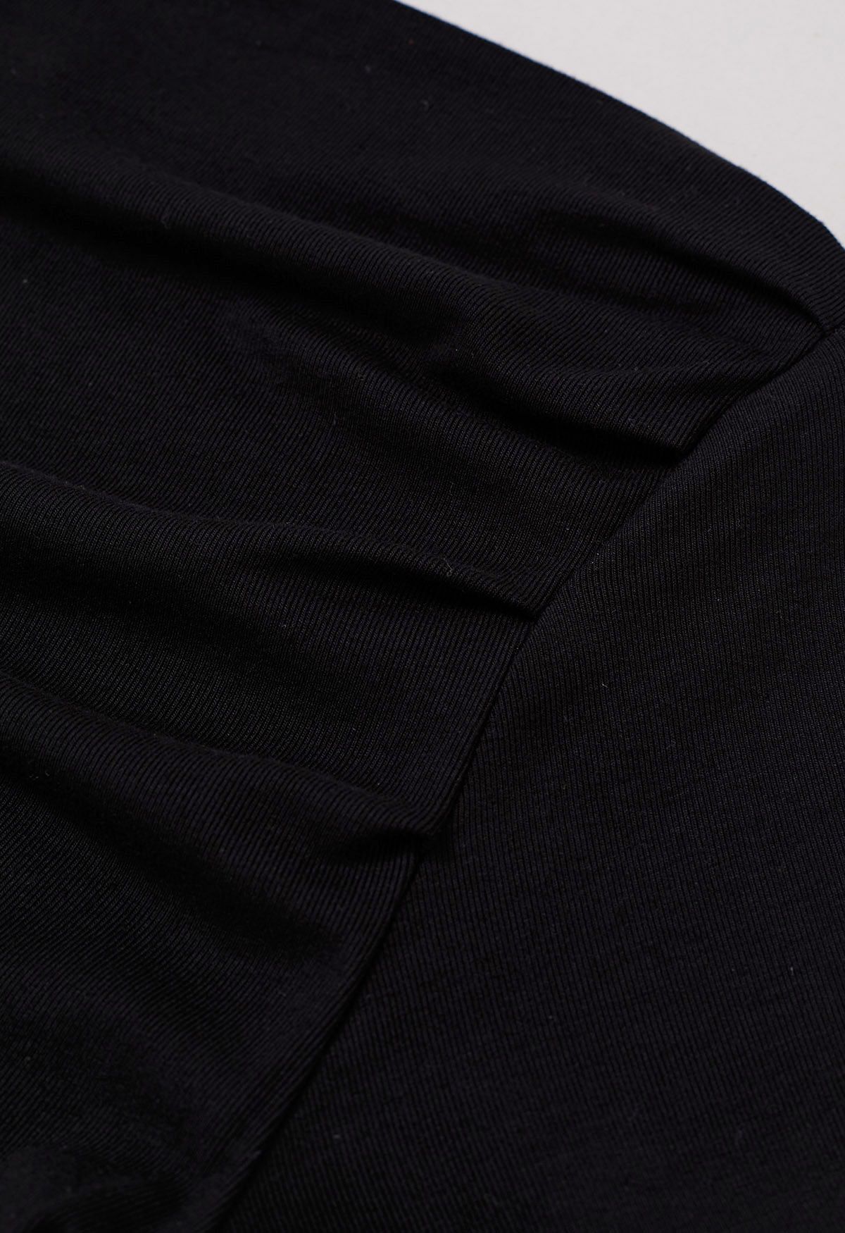 Boat Neck Short Sleeve Ruched Cotton Top in Black