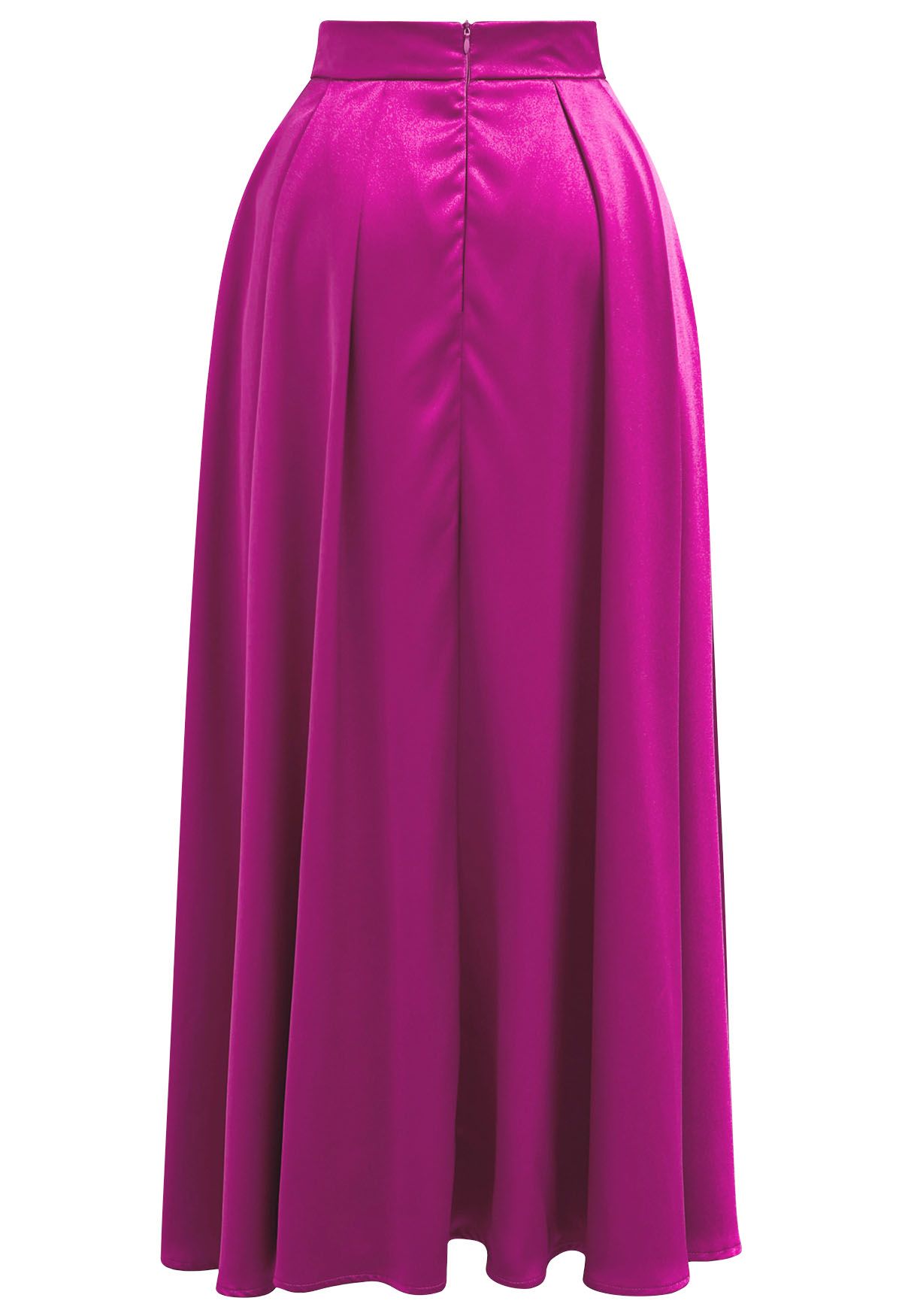 Sleek Side Pocket Pleated Maxi Skirt in Hot Pink