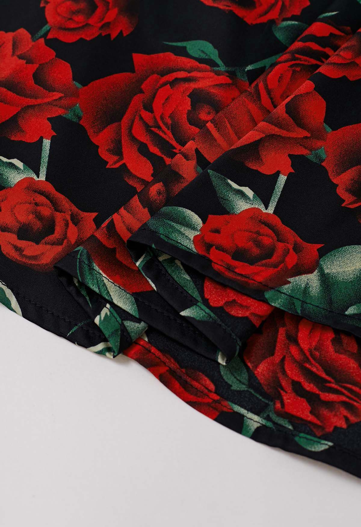 Red Rose Print Midi Skirt