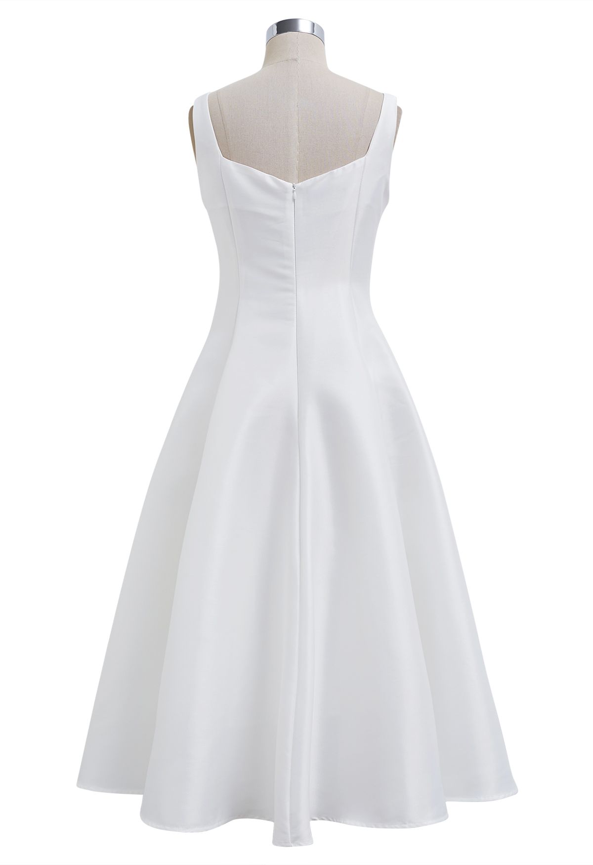 Polished Satin Flared Hem Cami Dress in White