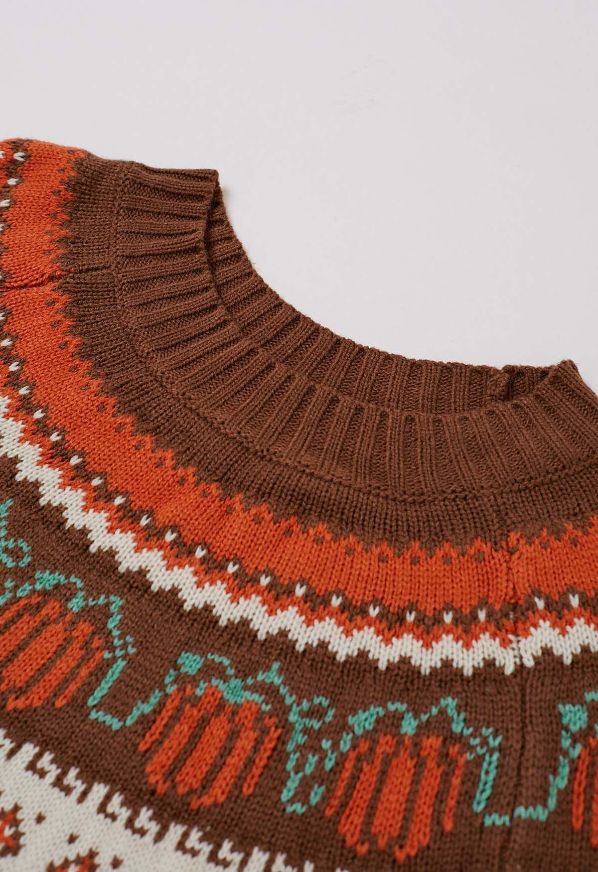 Pumpkin Delight Long Sleeves Knit Sweater in Brown