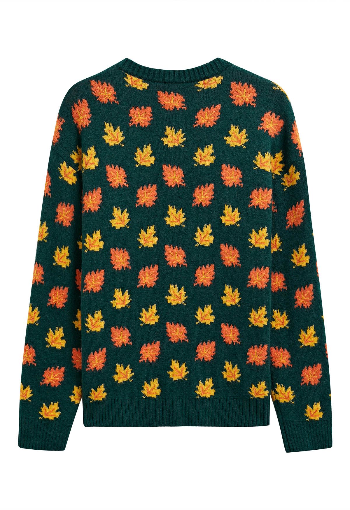 Maple Leaf Long Sleeves Oversized Knit Sweater in Green