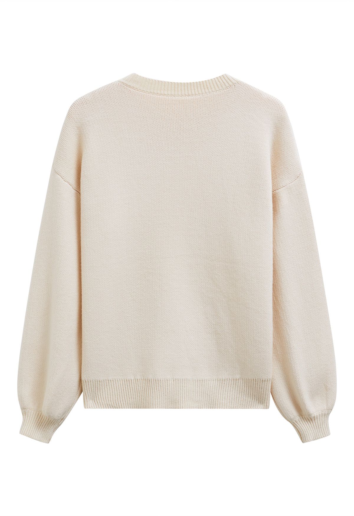 Ribbon Bowknot Pattern Jacquard Knit Sweater in Cream