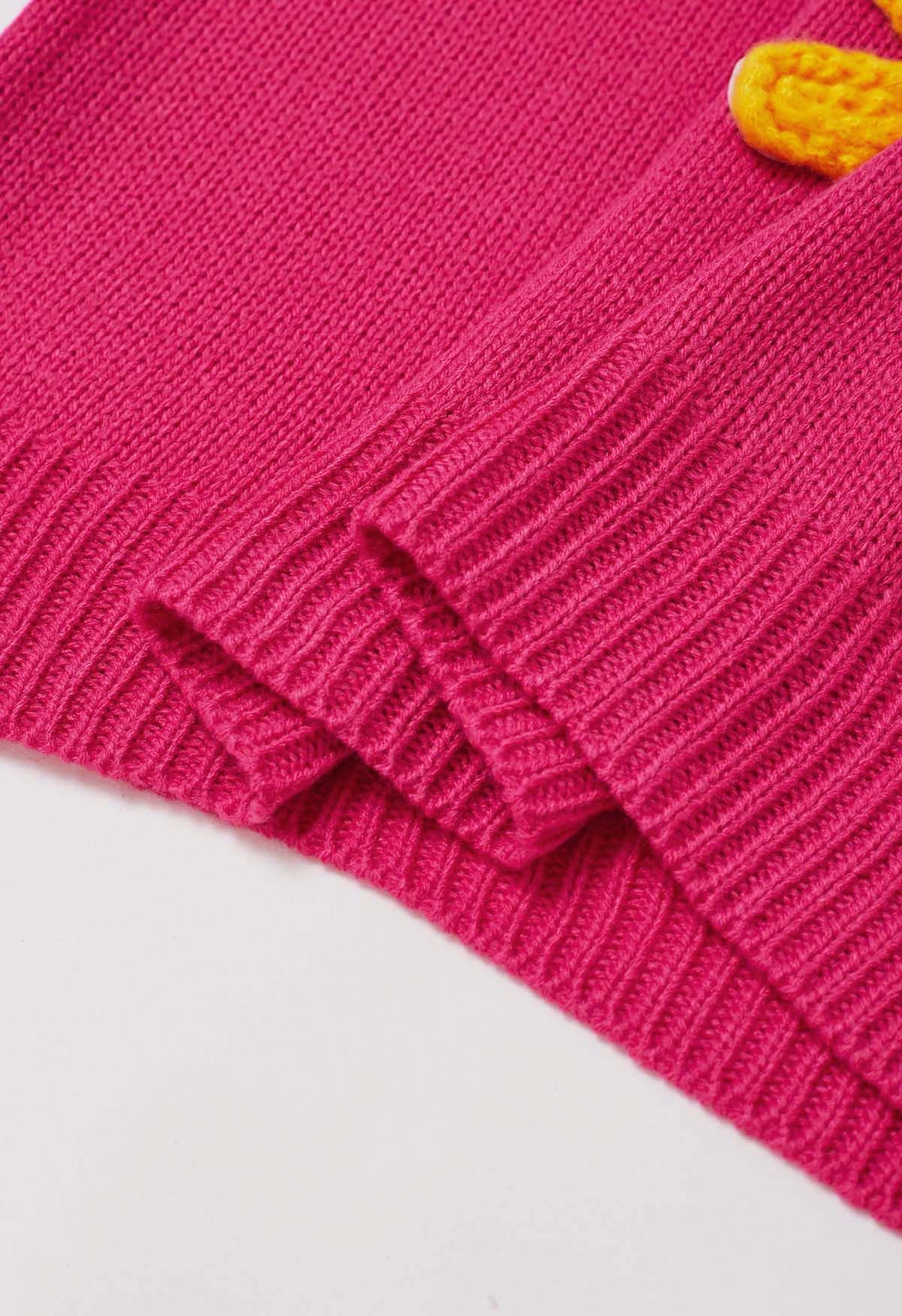 Colorful 3D Stitch Flower Knit Sweater in Hot Pink