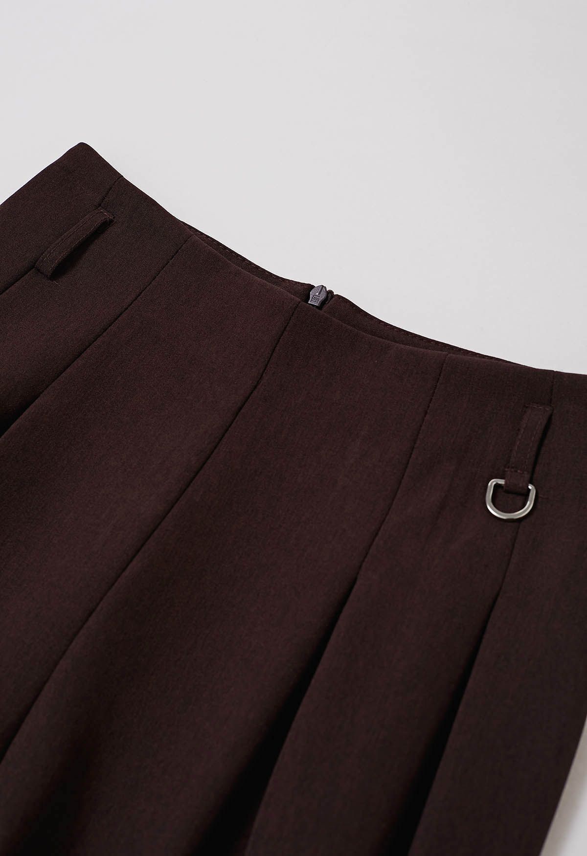 Chain-Embellished Pleated Palazzo Pants in Burgundy