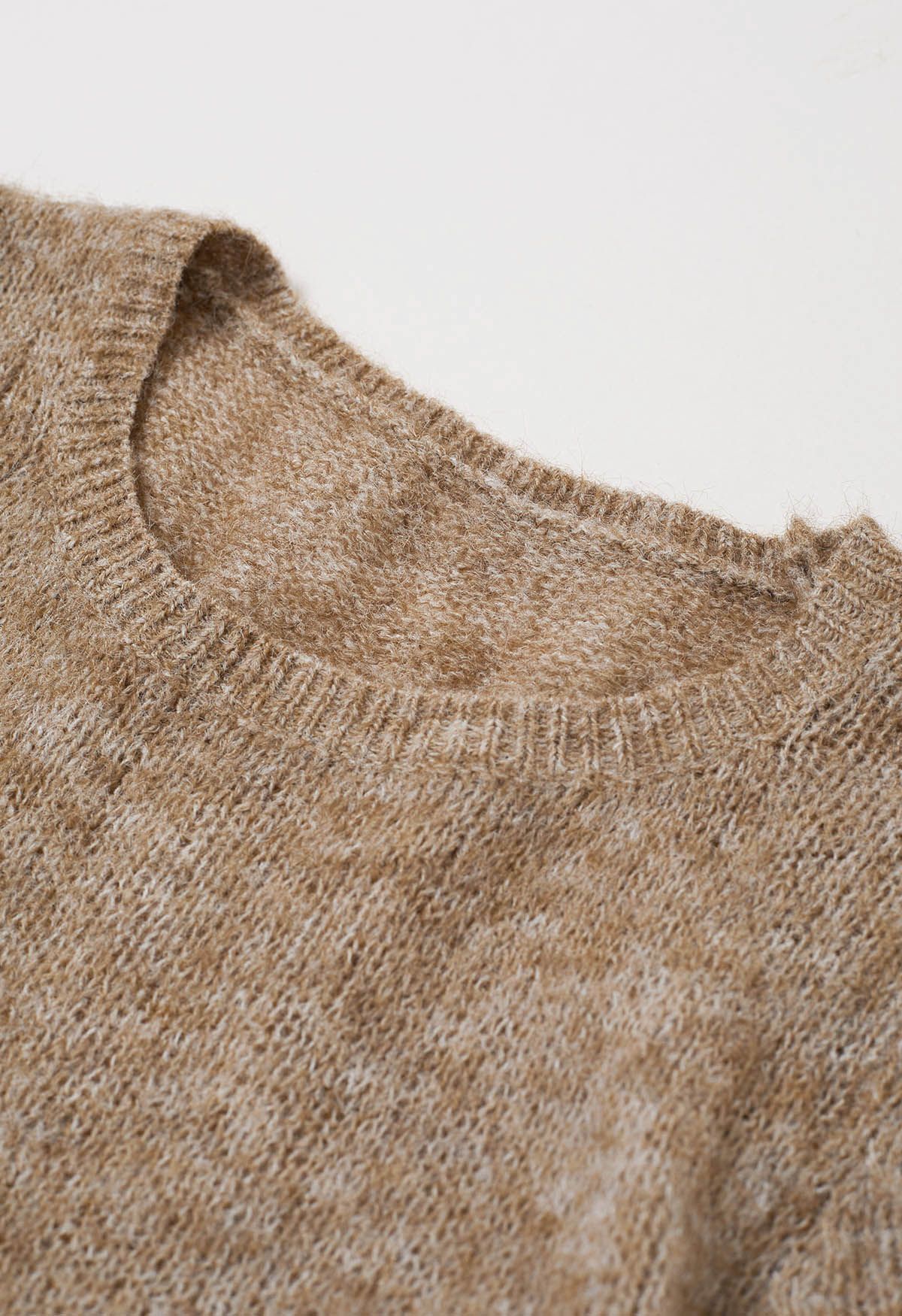 Peplum Flair Fuzzy Knit Top in Tan