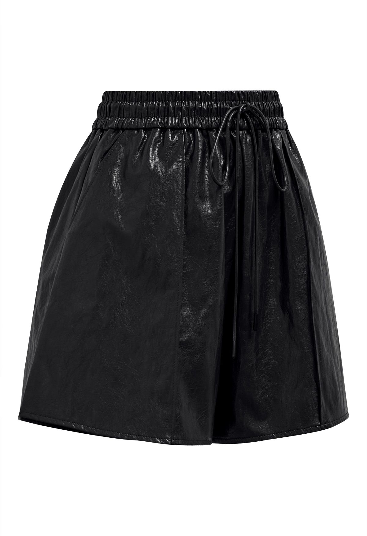 Urban Chic Faux Leather Drawstring Shorts in Black