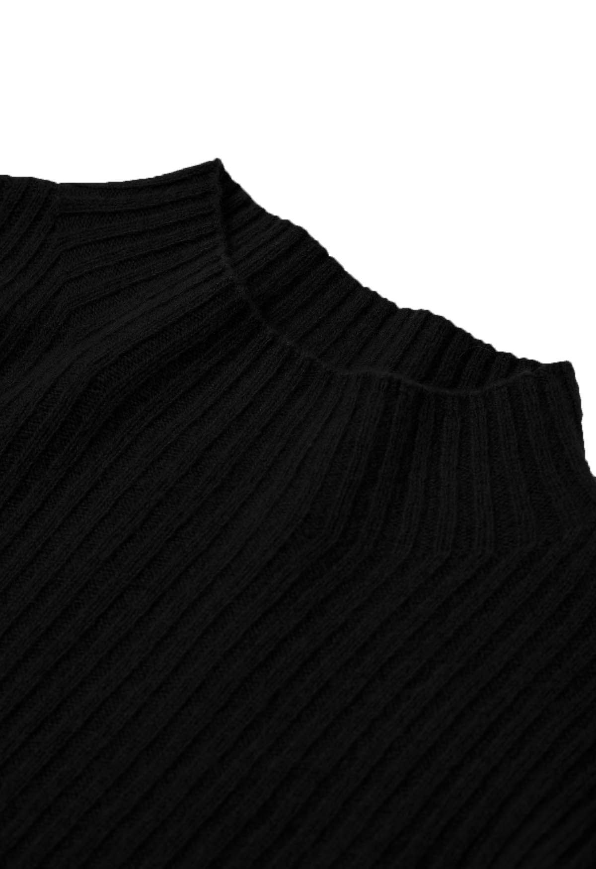 Elemental Mock Neck Long-Sleeve Wool Sweater in Black