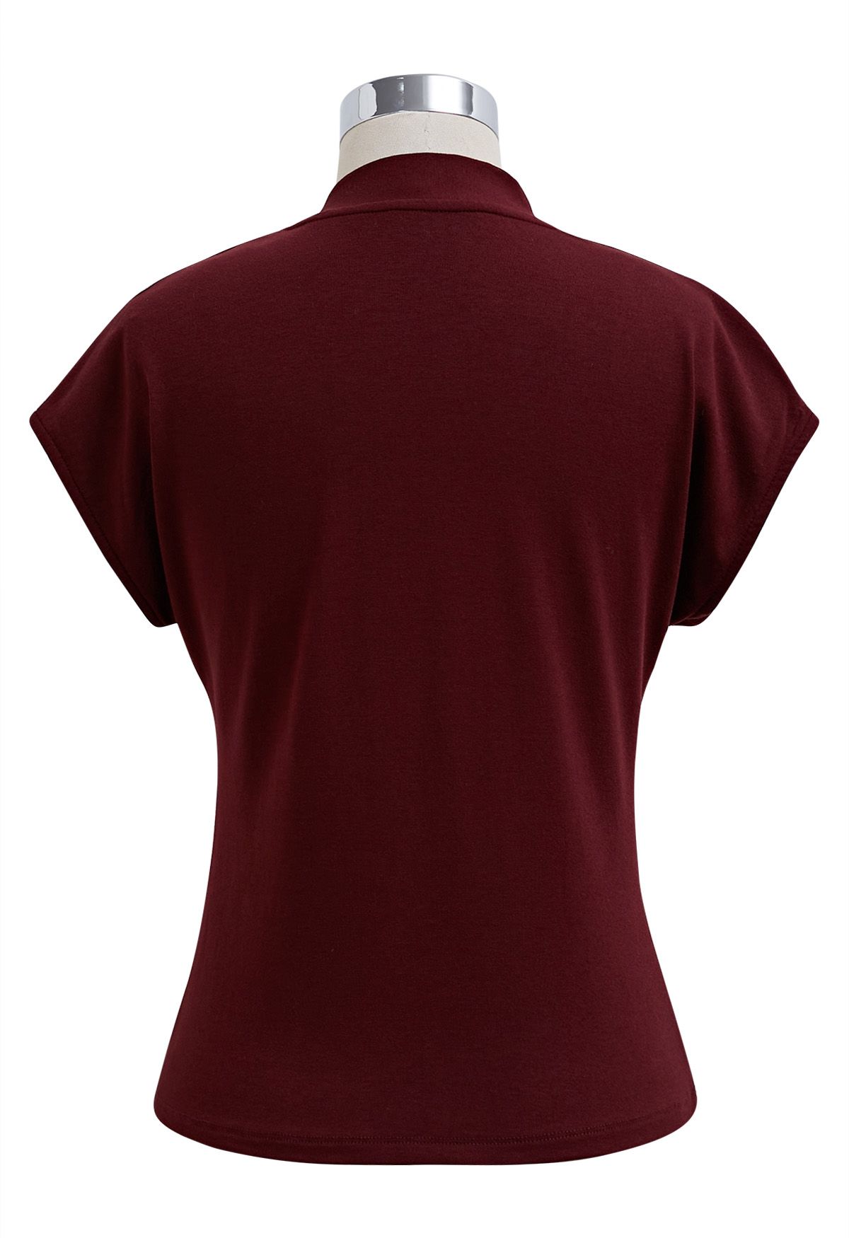 Bow-Tie Embellished Cap Sleeve Top in Burgundy