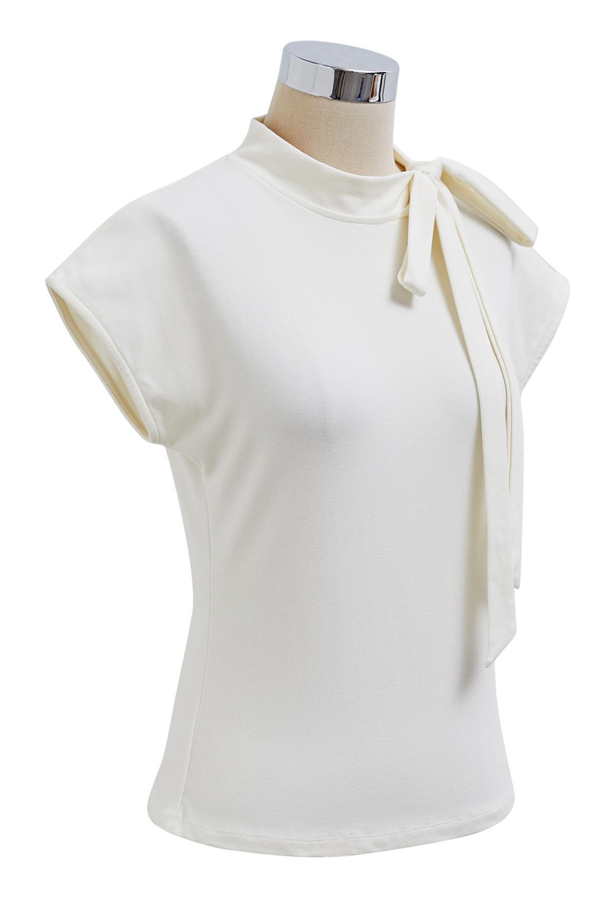 Bow-Tie Embellished Cap Sleeve Top in Ivory