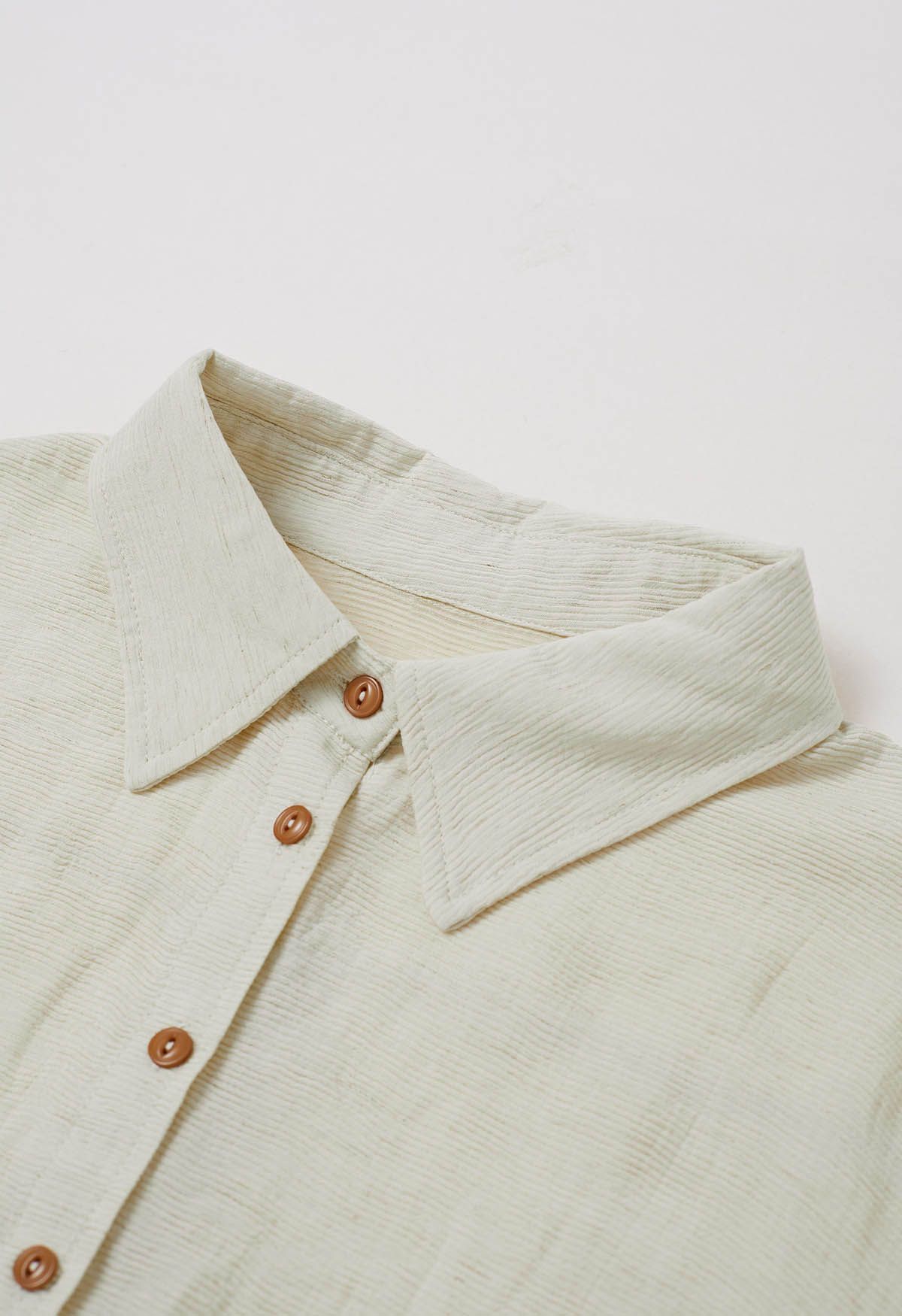 Collared Button Down Drawstring Shirt in Ivory