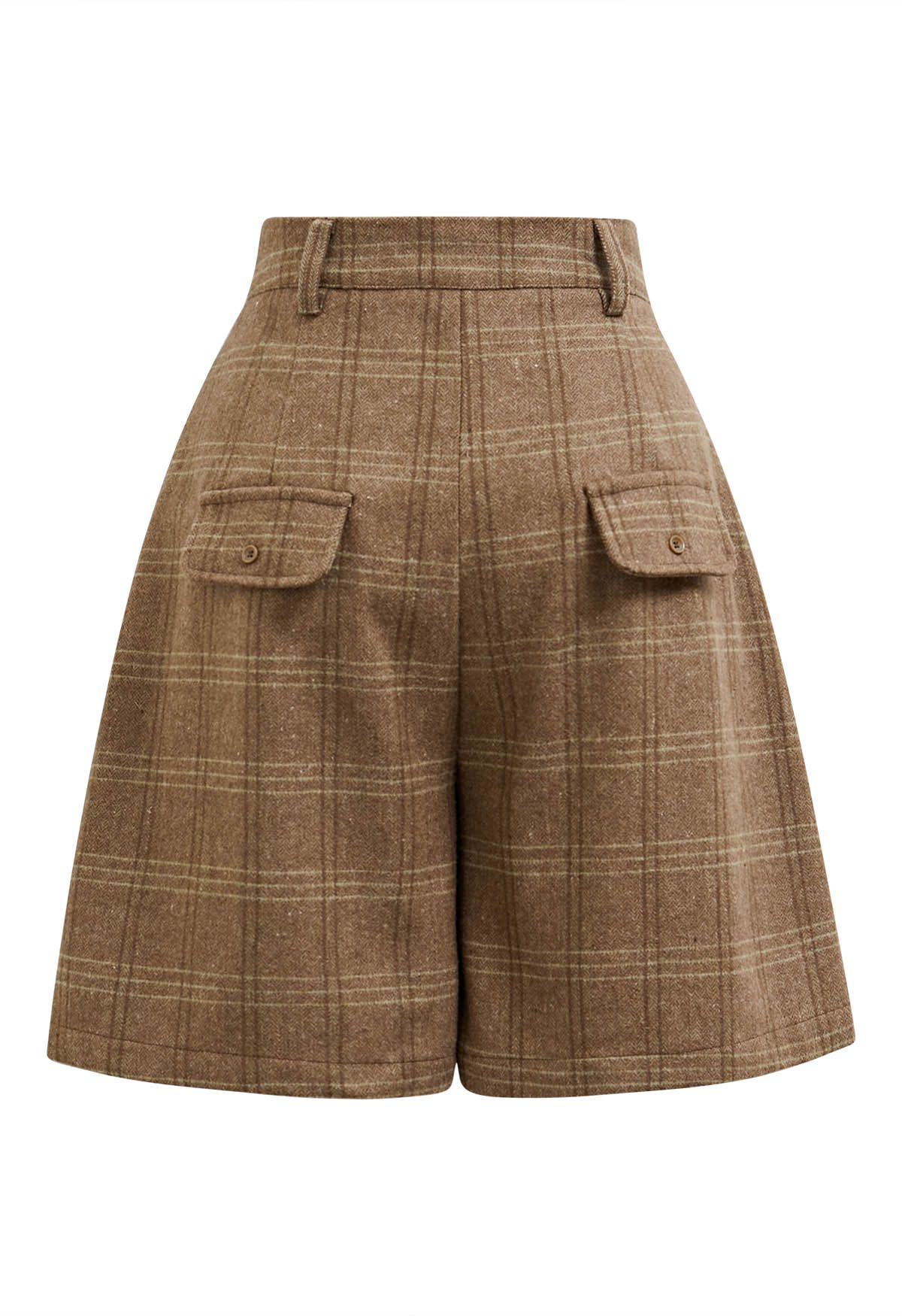 Throwback Plaid Wool-Blend Shorts in Camel