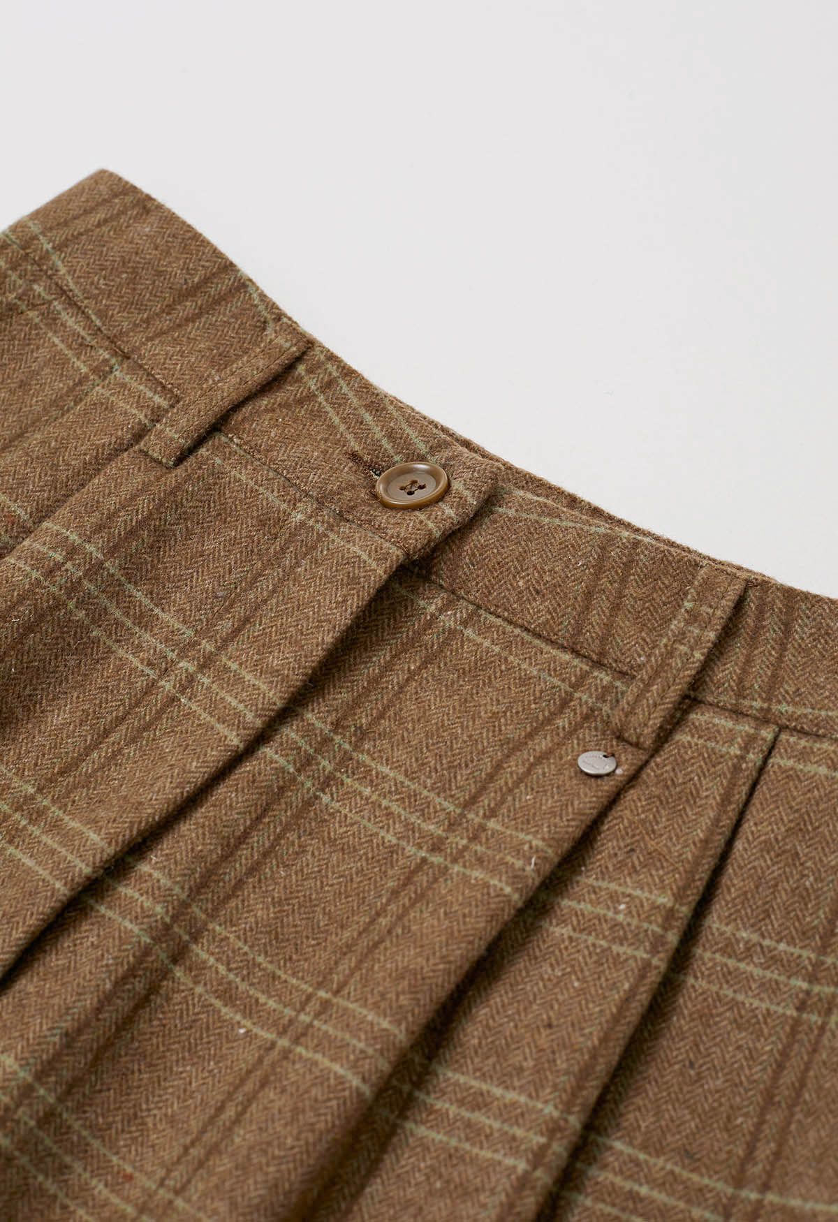 Throwback Plaid Wool-Blend Shorts in Camel