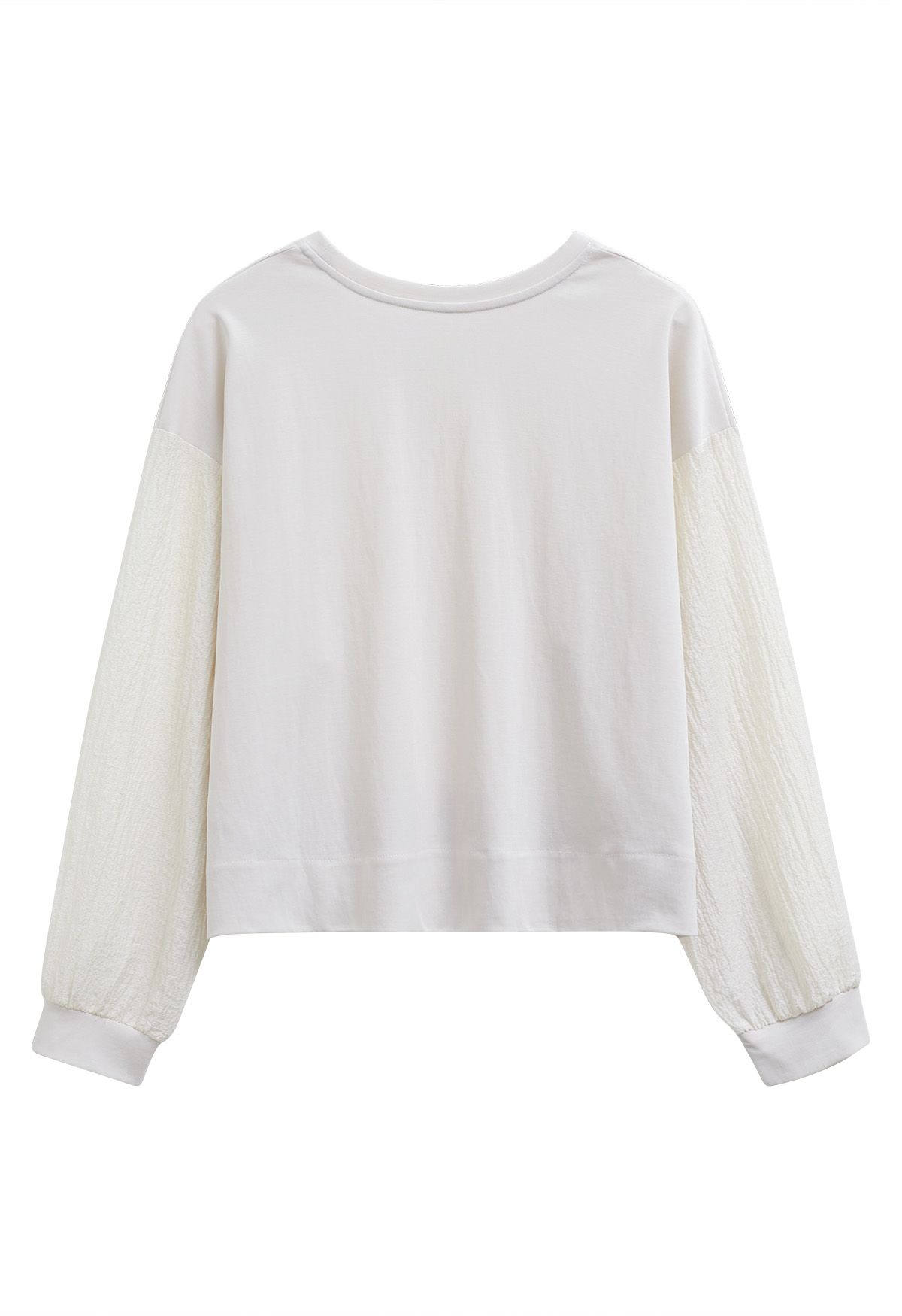 Texture Panelled Crop Sweatshirt in Cream