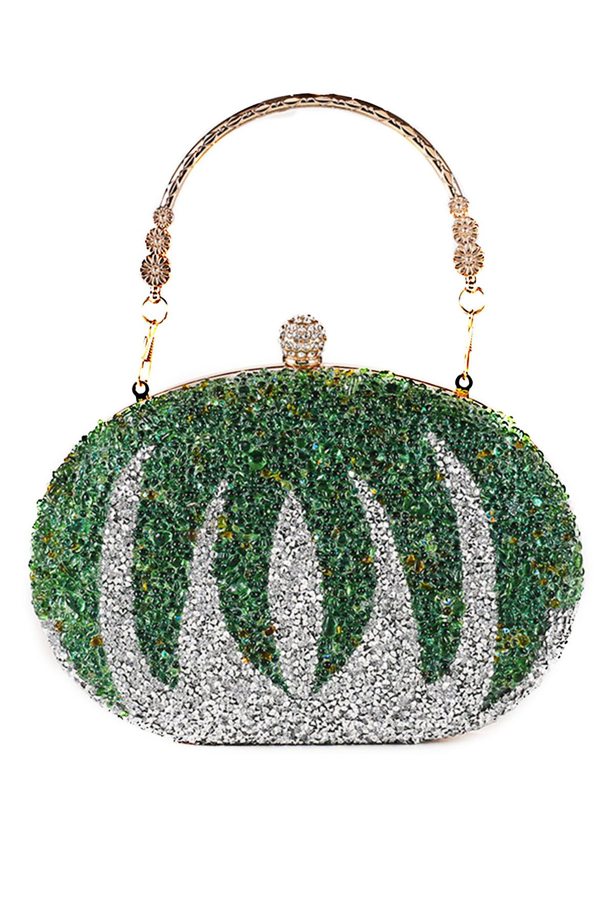 Rhinestone Pumpkin Oval Clutch in Green