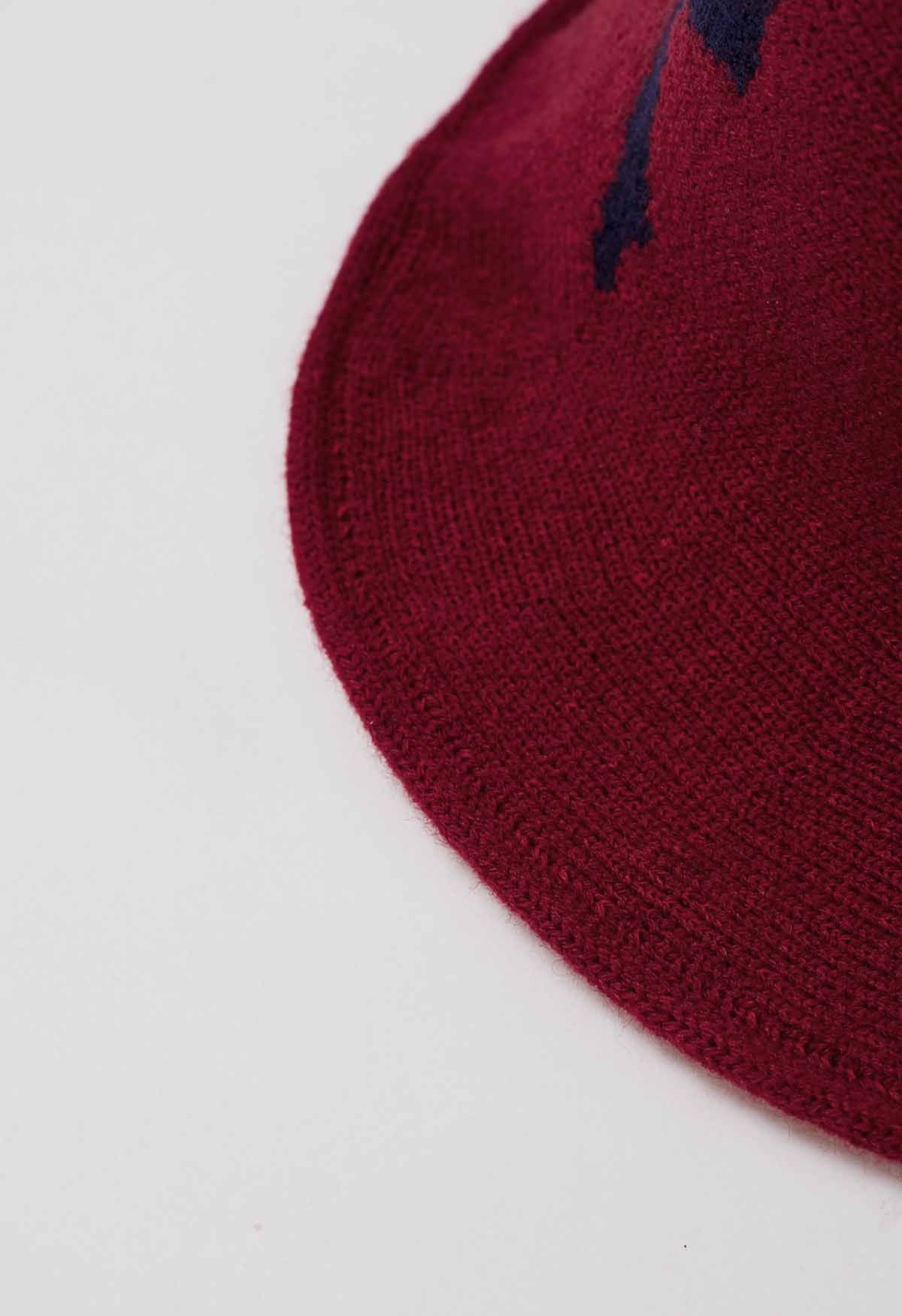 Skull Pattern Wool-Blend Witch Hat in Red