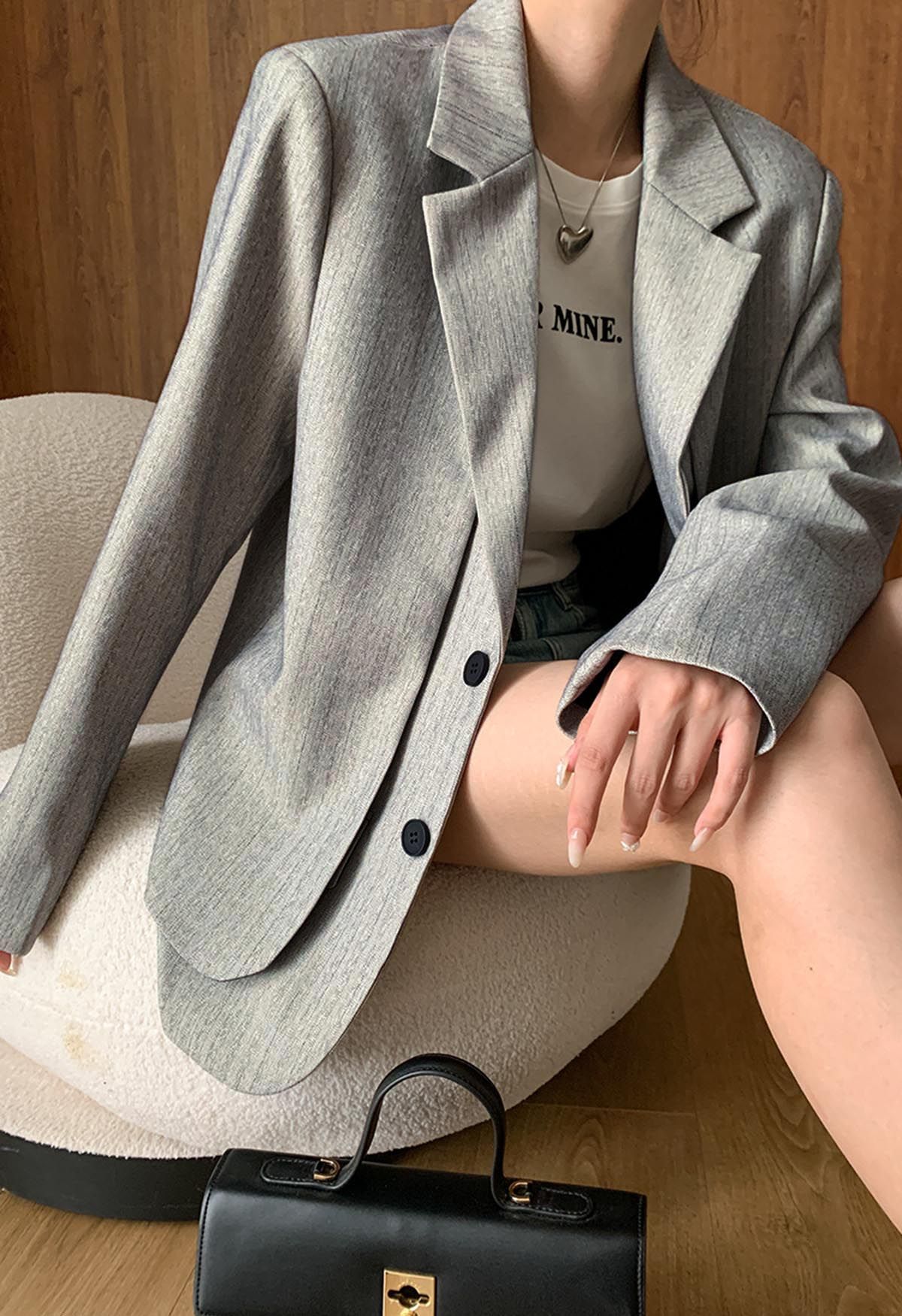 Fake Two-Piece Button Down Blazer in Grey