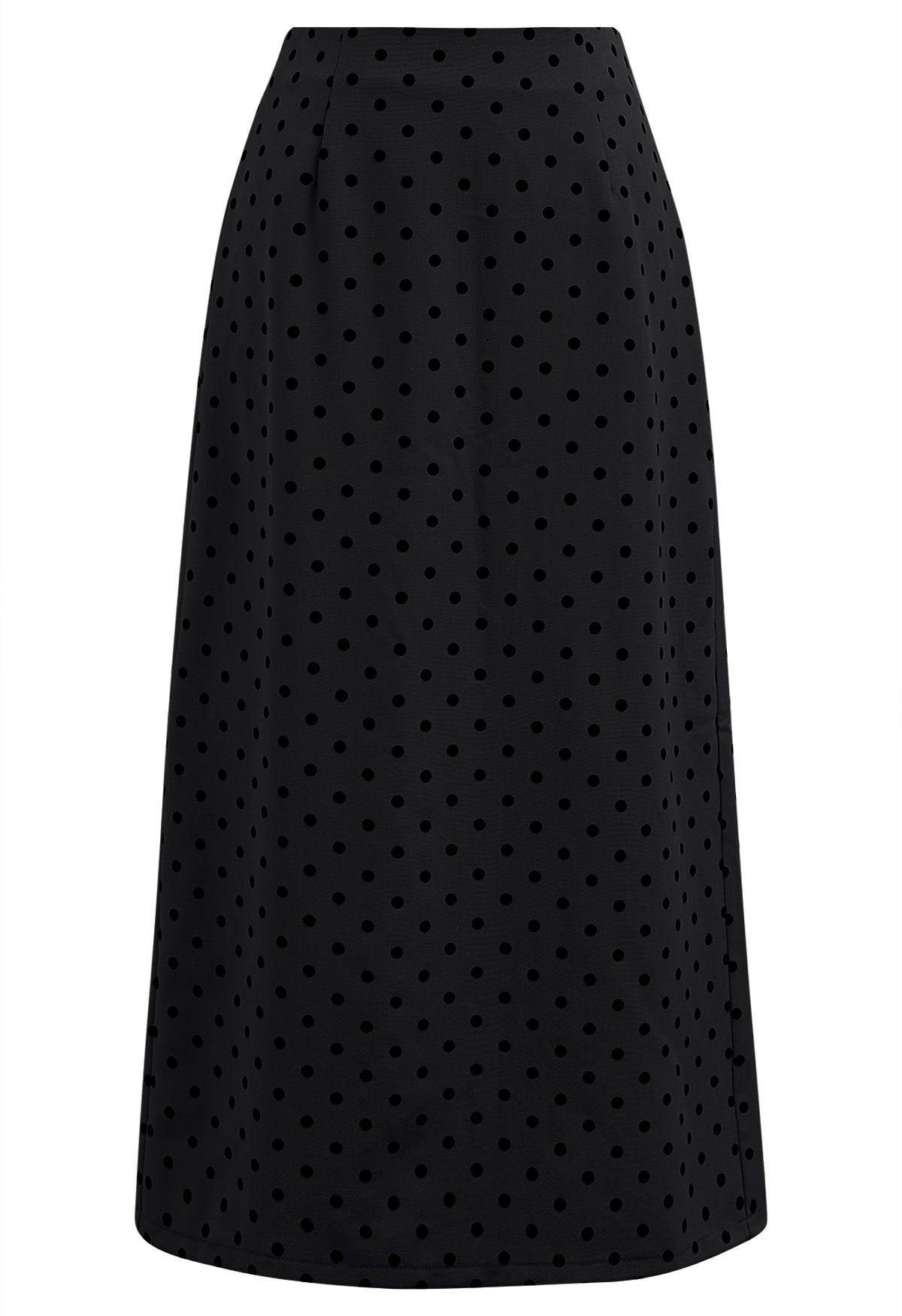 Velvet Polka Dot Back Slit Midi Skirt in Smoke