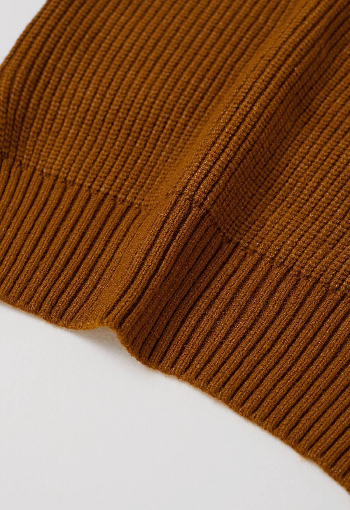 Tie-String Back Ribbed Knit Sweater in Pumpkin