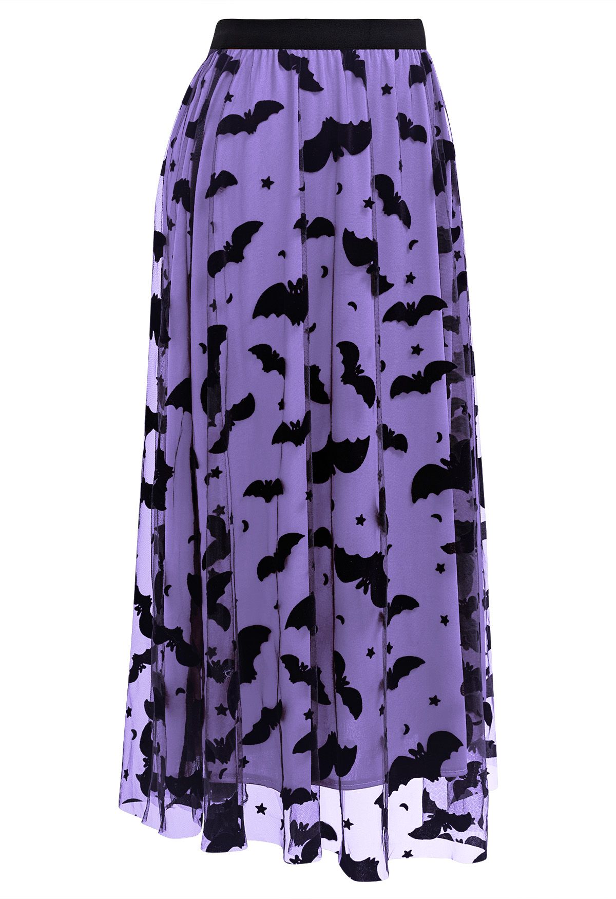 Velvet Bats Mesh Tulle Midi Skirt in Purple