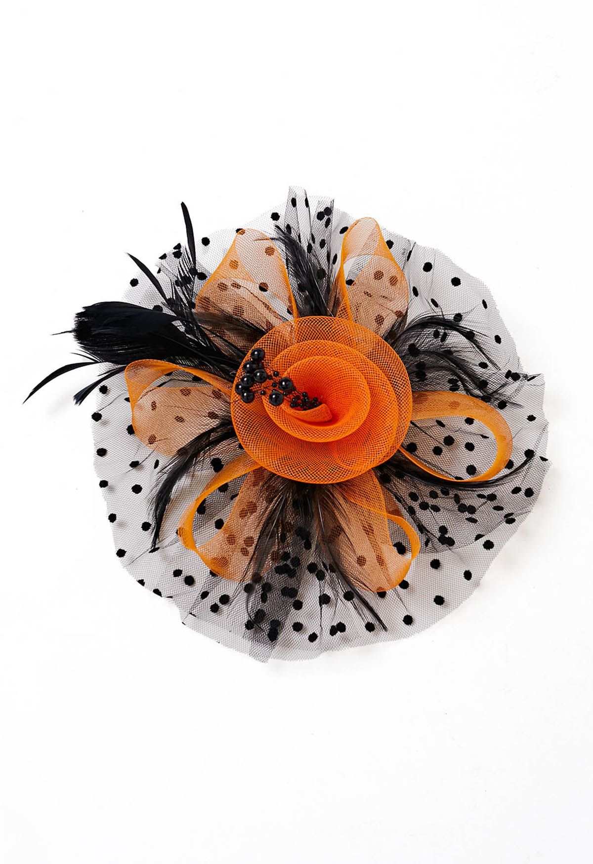 Polka Dot Mesh Headband with Hair Clip in Orange