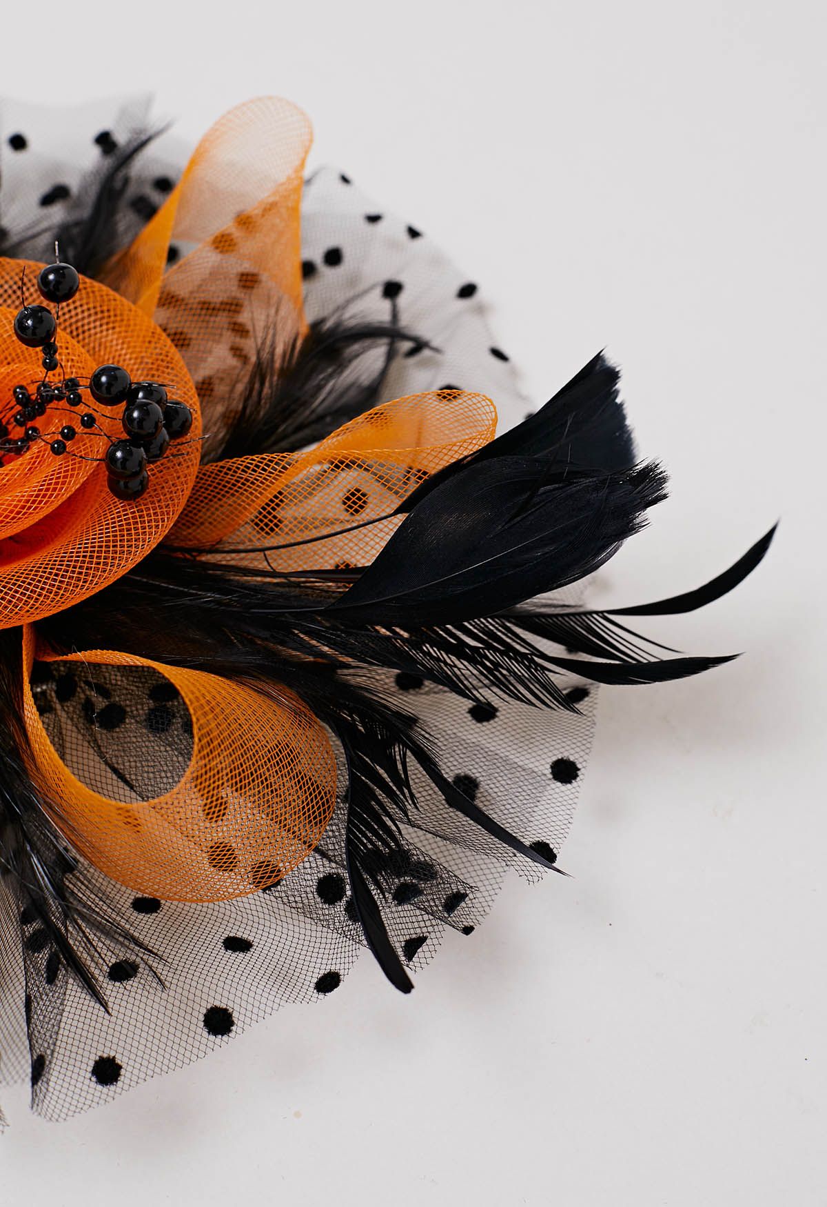 Polka Dot Mesh Headband with Hair Clip in Orange