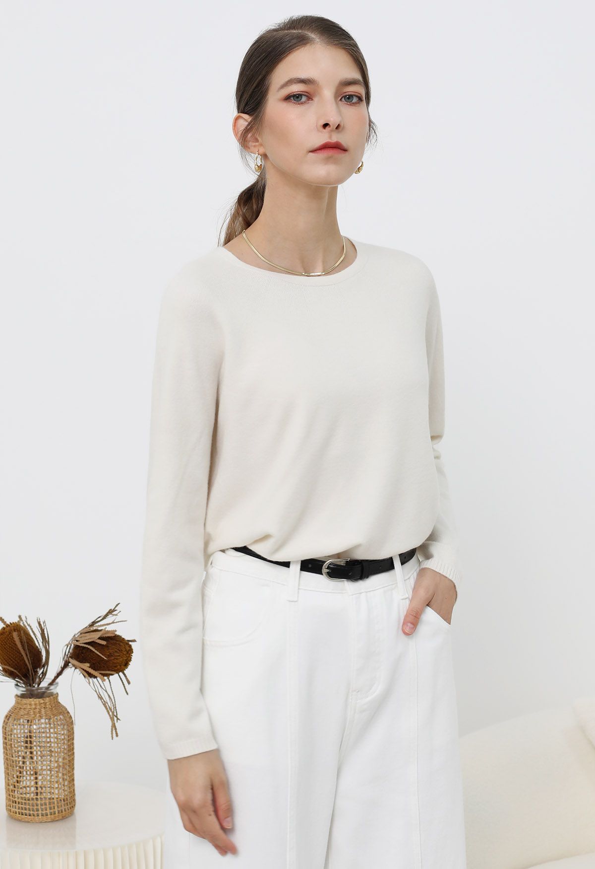 Foremost Comfort Wool-Blend Crewneck Sweater in Ivory