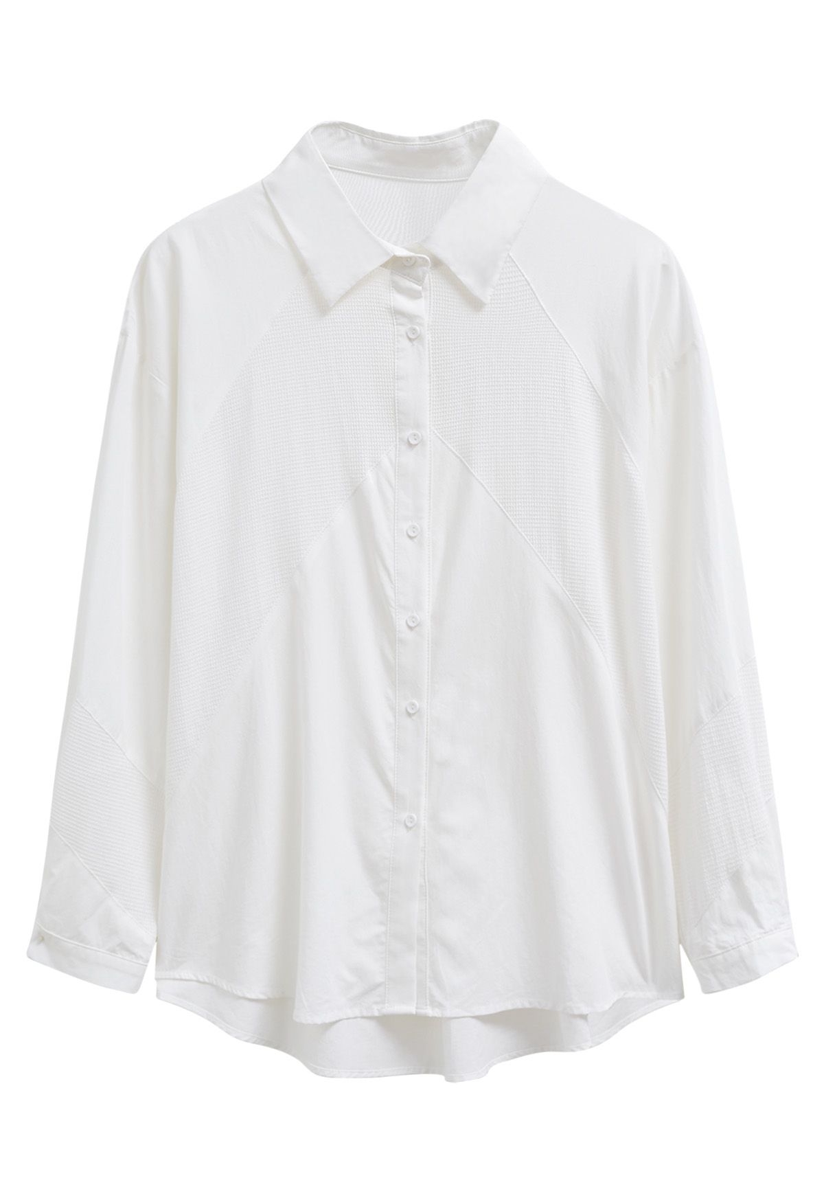 Geometric Panelled Cotton Button-Down Shirt in White