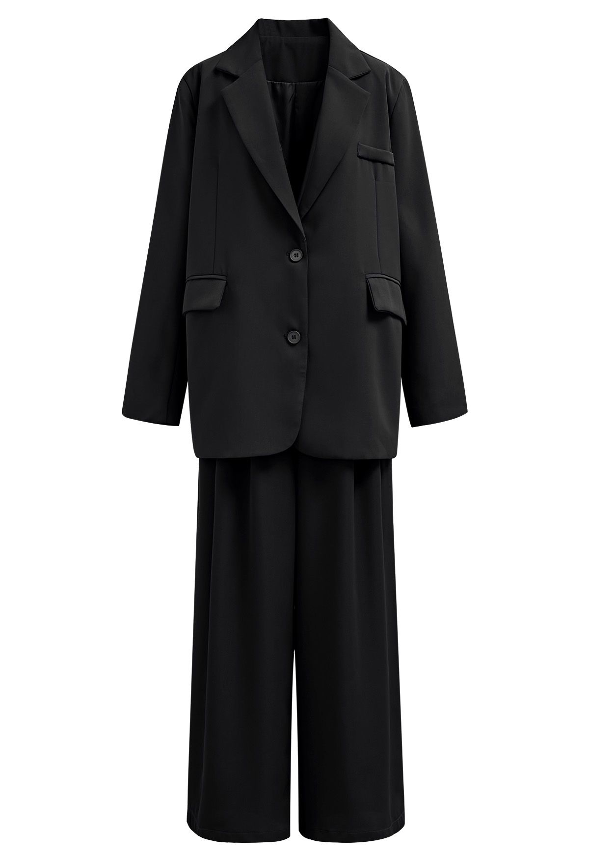 Modern Executive Notched Lapel Blazer and Pants Set in Black